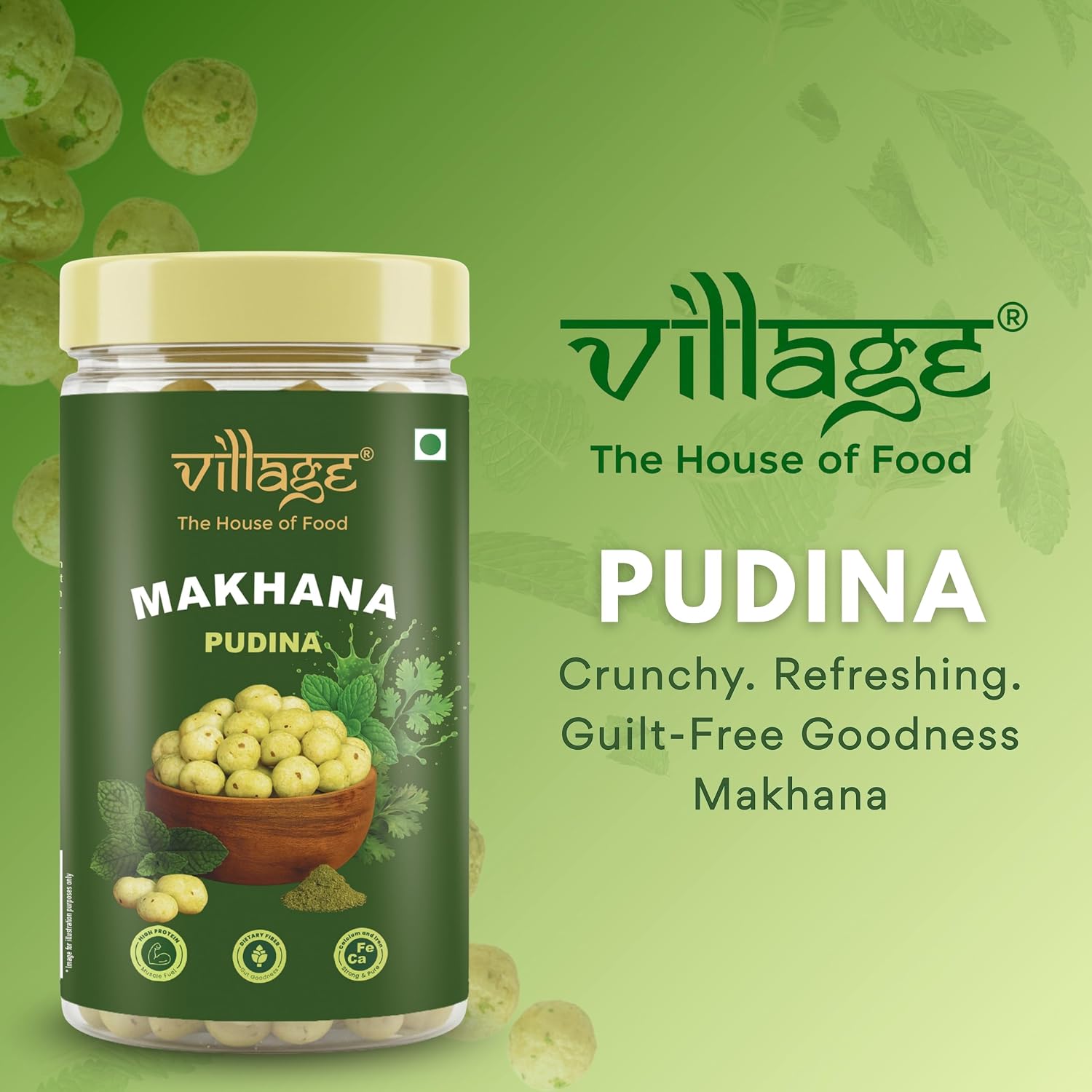Village–The House of Food Crunchy Roasted Makhana | Pudina & Salt & Pepper Flavour | Crunchy Healthy Snack | Low Calorie, Gluten Free & Guilt-Free | 70g Each (Pack Of 2) - View 3 of 6