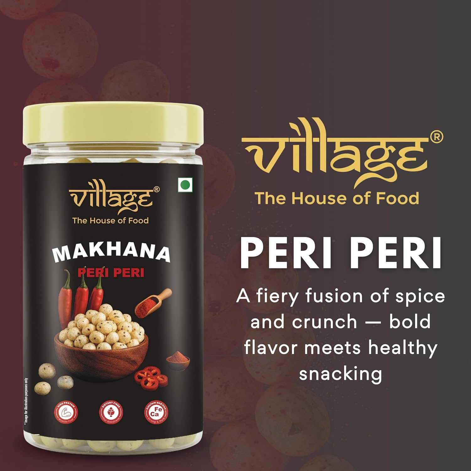 Village–The House of Food Crunchy Roasted Makhana | Salt & Pepper & Peri Peri Flavour | Extra Crunchy Healthy Snack | Low Calorie, Gluten Free & Guilt-Free | 70g Each (Pack Of 2) - View 3 of 6