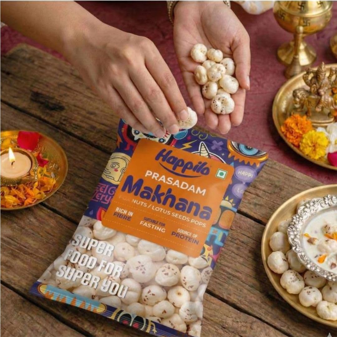 Happilo Premium Plain Prasadam Makhana 200g, Fit for Fasting, Lotus Seed Pop/Gorgon Nut Puffed Kernels, Hand-Picked - View 4 of 5