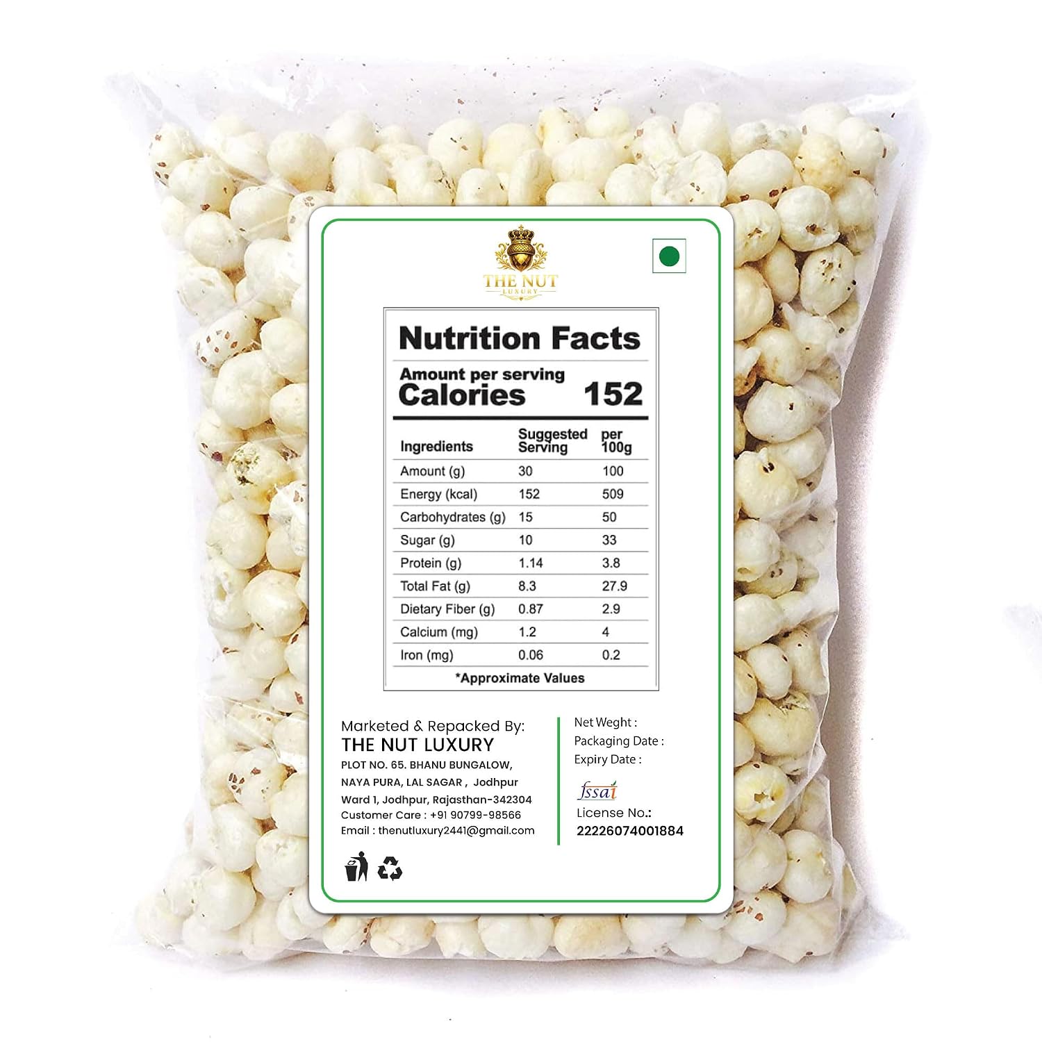 THE NUT LUXURY Phool Makhana 100 gm | Handpicked Size High Protein Fox Nuts/Lotus Seeds | No added Preservatives & No artificial Flavours | High Protein & Fiber - View 4 of 4