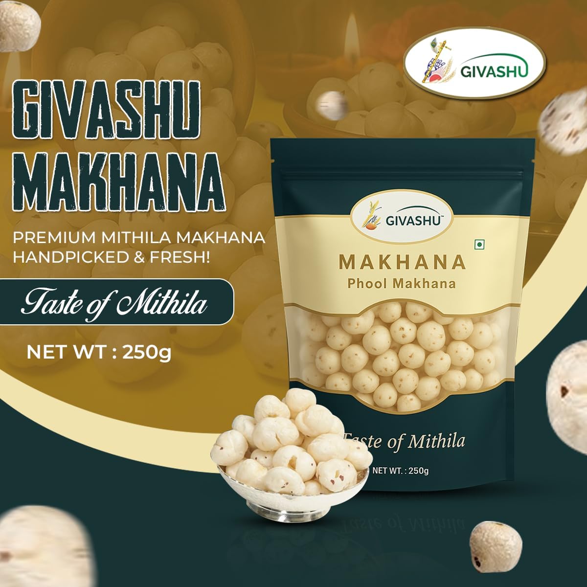 250 gm GIVASHU Authentic Mithila Unpolished Hand-Picked Phool Makhana | 100% Natural & Gluten-Free Foxnuts | High Protein & Fiber, Low Calorie Weight Loss Superfood - View 3 of 6
