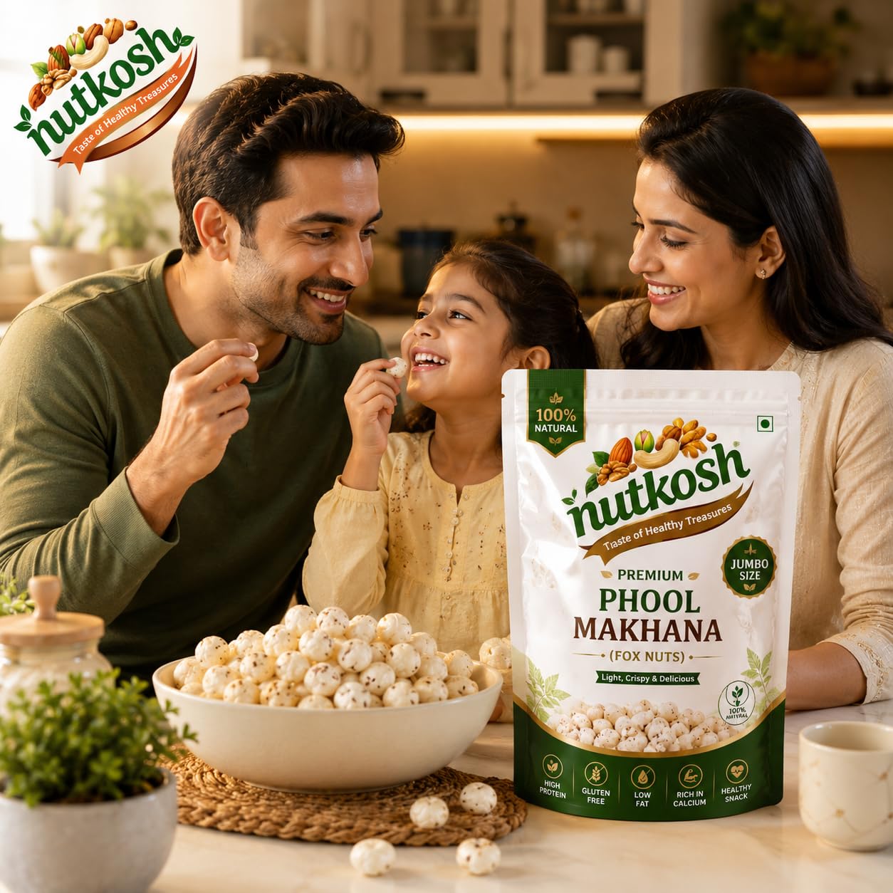 Nutkosh Phool Makhana 500 gm | Handpicked 4 Sutta Size High Protein Premium Fox Nuts/Lotus Seeds | No added Preservatives & No artificial Flavours | High Protein & Fiber - View 2 of 4