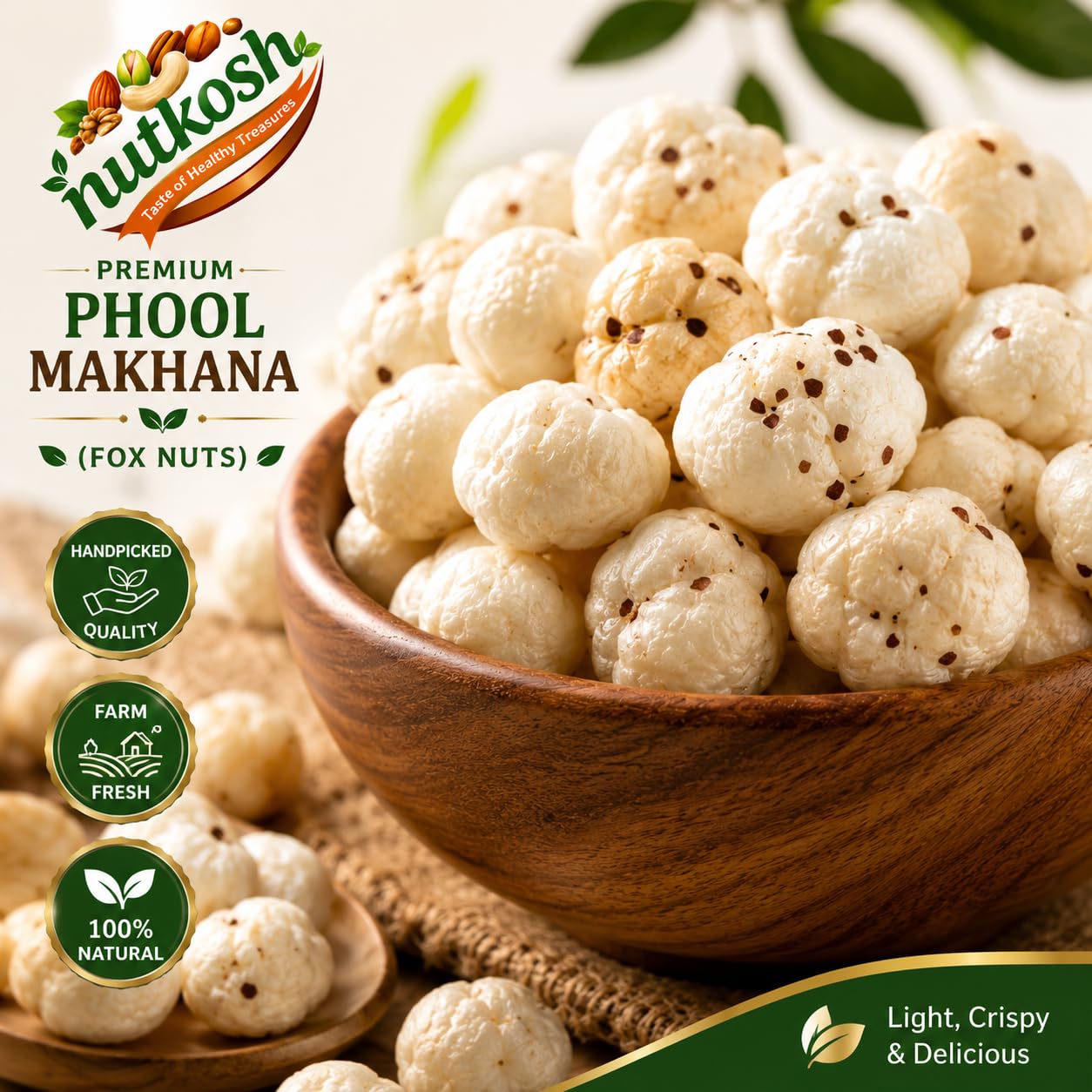 Nutkosh Phool Makhana 900gm | Handpicked 4 Sutta Size High Protein Fox Nuts/Lotus Seeds | No added Preservatives & No artificial Flavours | High Protein & Fiber - View 4 of 4