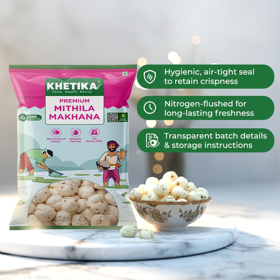 Khetika Premium Mithila Makhana 250g, Fit for Fasting, Raw Foxnuts, Phool Makhana for Prasadam - View 3 of 8