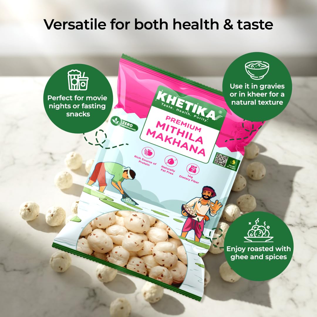 Khetika Premium Mithila Makhana 250g, Fit for Fasting, Raw Foxnuts, Phool Makhana for Prasadam - View 5 of 8