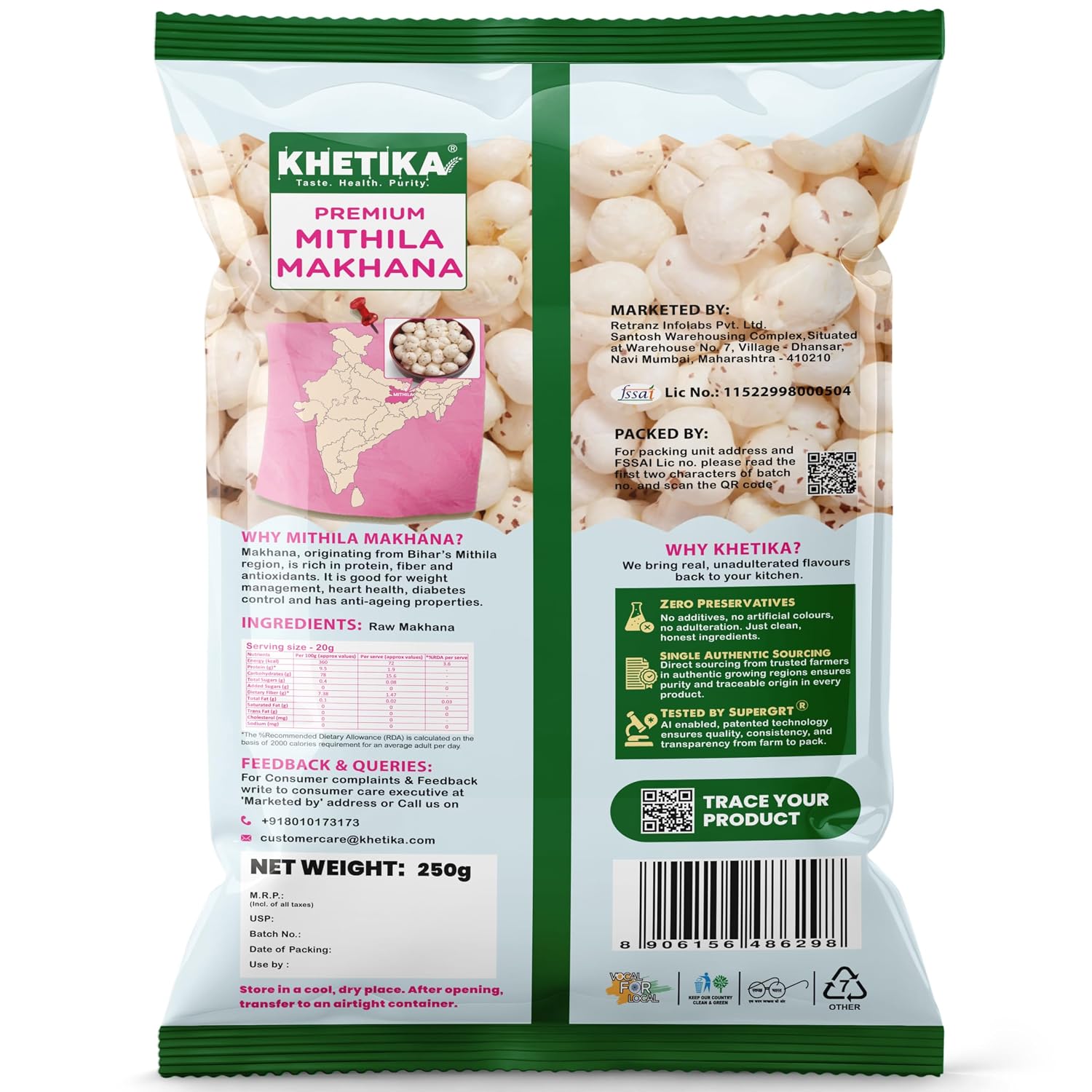 Khetika Premium Mithila Makhana 250g, Fit for Fasting, Raw Foxnuts, Phool Makhana for Prasadam - View 8 of 8