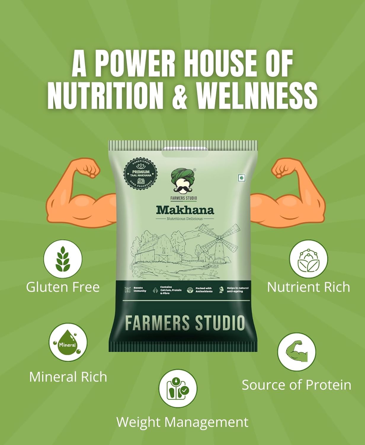 Farmers Studio Makhana 250 gm | Foxnuts/Crunchy Lotus Seeds | Gluten-Free Vegan Snack | High Protein, Low Fat - View 4 of 7