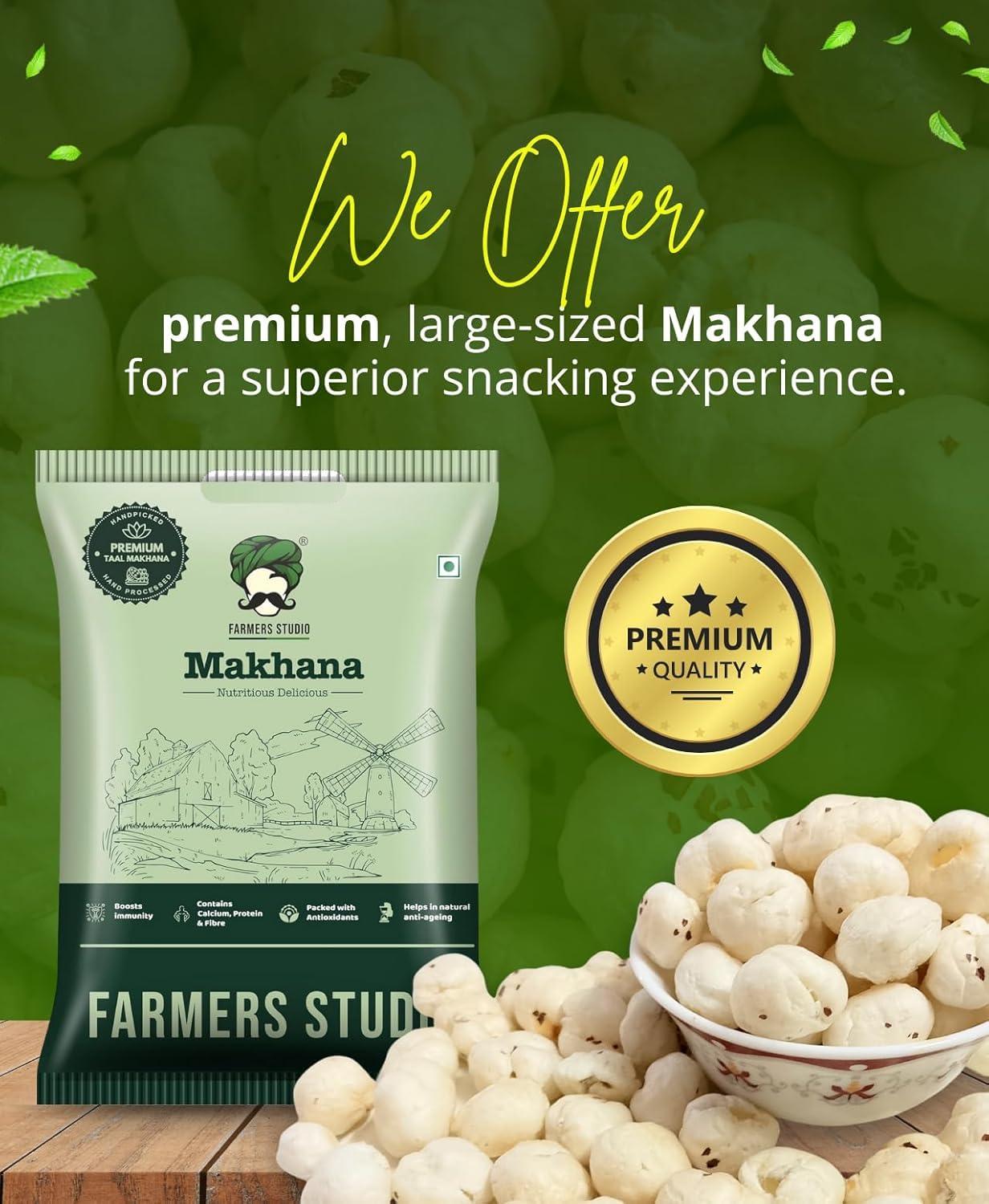 Farmers Studio Makhana 250 gm | Foxnuts/Crunchy Lotus Seeds | Gluten-Free Vegan Snack | High Protein, Low Fat - View 5 of 7