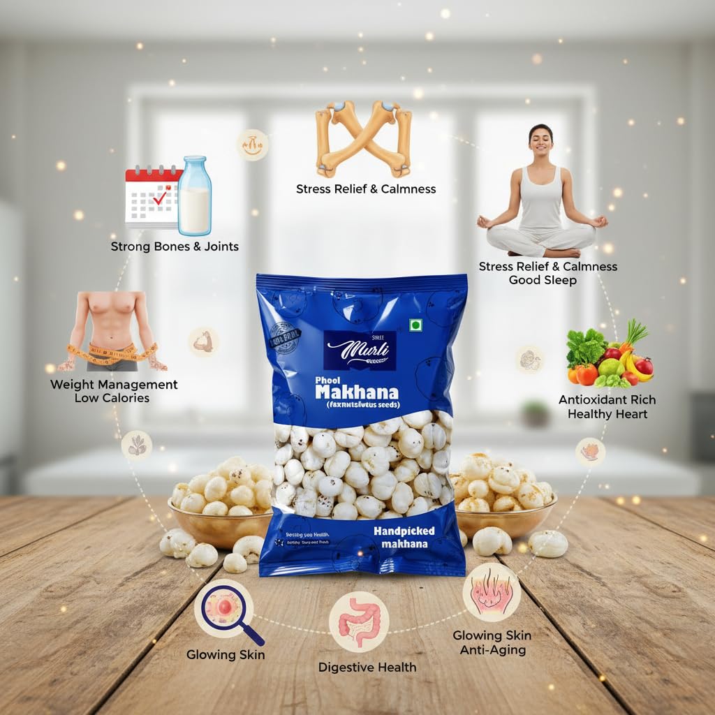 Shree Murli Jumbo Handpicked Phool Makhana 100g | Premium Large Size Fox Nuts | Crunchy Lotus Seeds | Healthy Snack | Rich in Protein & Fiber | Raw Snack | Ideal for Fasting, Diet, Weight Management & Everyday Munching - View 2 of 4