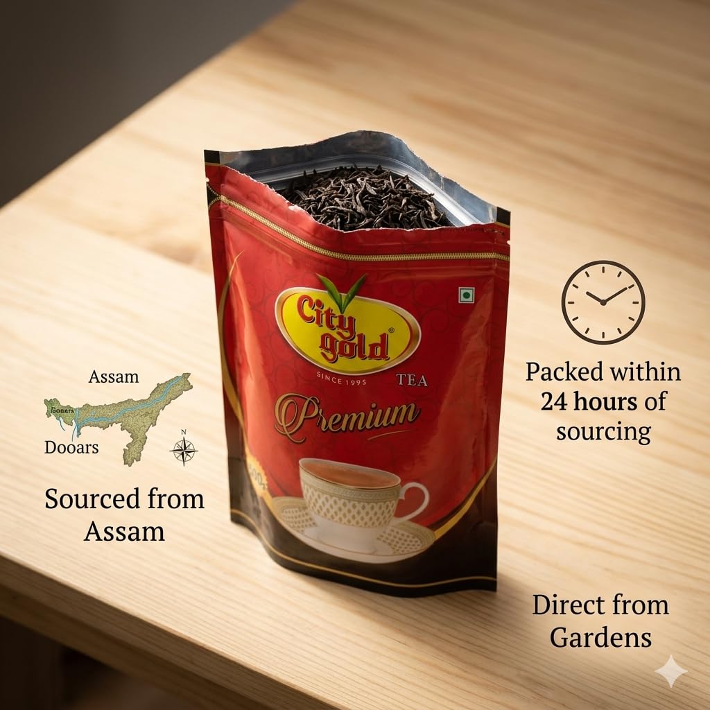 CITY GOLD Premium CTC Black Tea, 1kg | Strong & Aromatic Chai | Sourced from Assam, Dooars & Terai | Freshly Packed Blended Tea Pouch - View 3 of 3