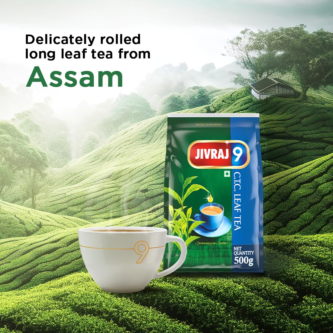 Jivraj 9 Ctc Assam Leaf Black Tea-Pack Of 500Gram, Premium Ctc Chai With Blended Loose Leaves, Strong Aromatic & Quick Brewing Tea With Supreme Taste - View 5 of 6