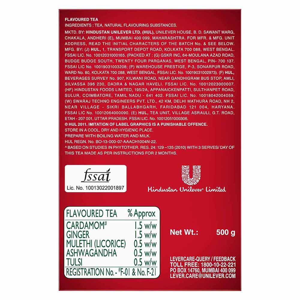 Brooke Bond Red Label, Natural Care Tea with 3X more Immunity, Tea, 500g, for Immunity Support, Contains Five Natural Ingredients, Clinically Proven Immunity Support, for Men and Women, 1 - View 3 of 3