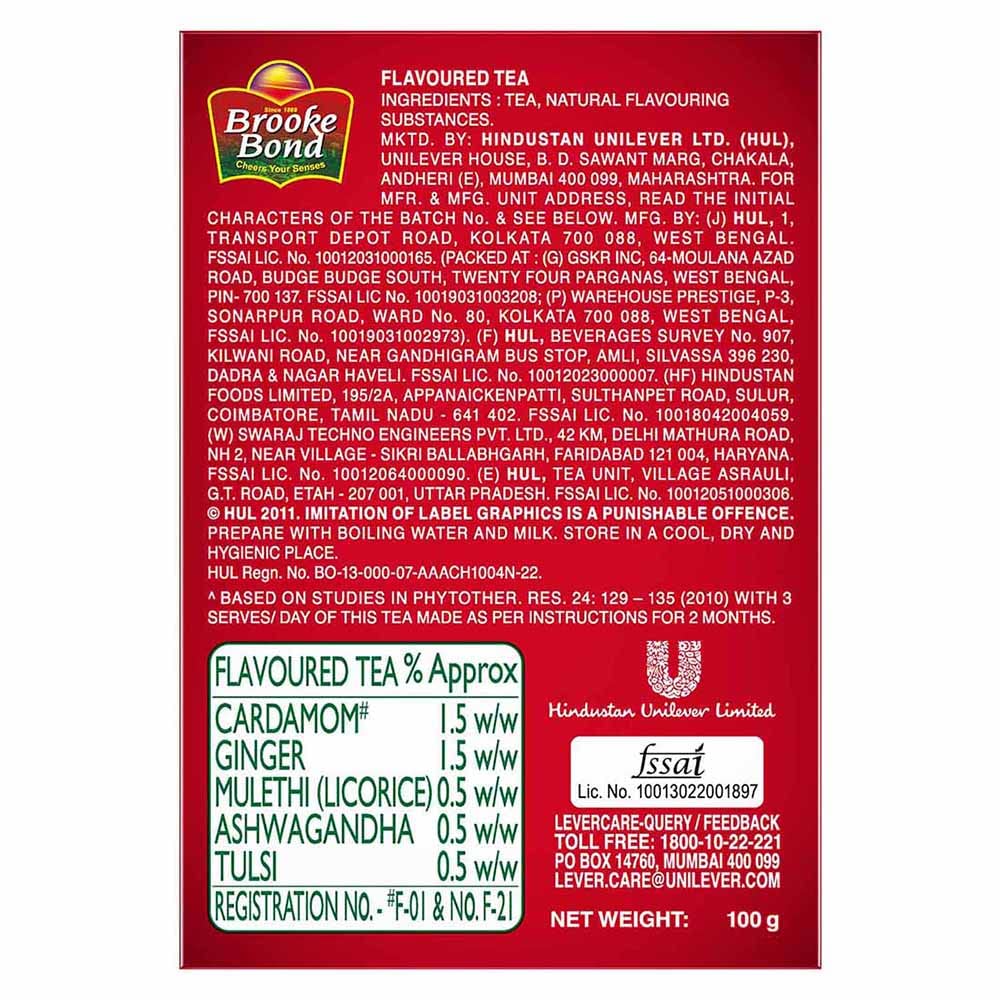 Red Label Brooke Bond Natural Care Tea, With 5 Ayurvedic Ingredients, Ginger, Leaf, 100 Gram - View 5 of 5