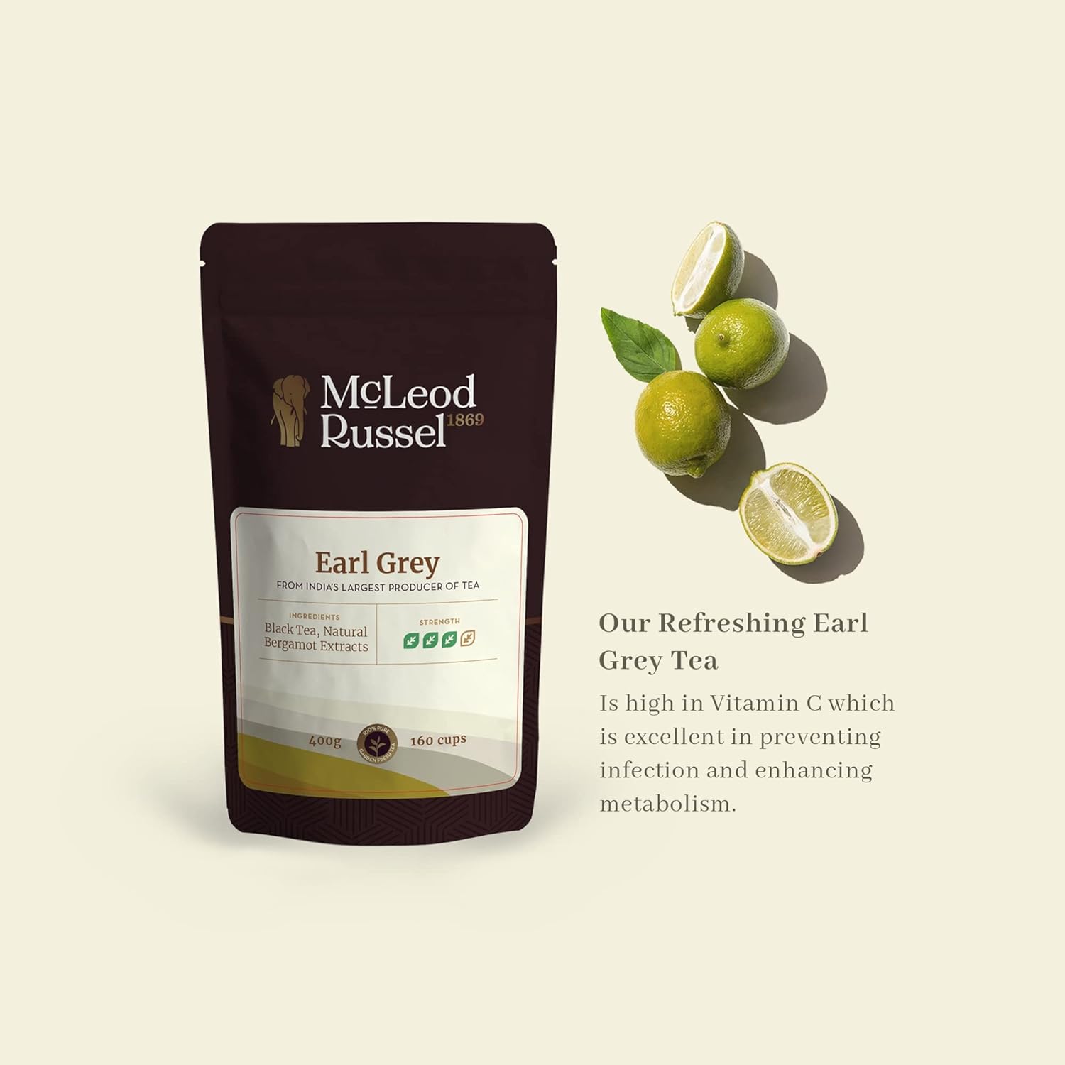 McLeod Russel 1869 - Earl Grey | 400 gram | Assam Tea | Loose Leaf Black Orthodox | Blended with 100% Natural Bergamot Oil | Citrusy and Refreshing | Brewed Hot or Iced Tea | 160+ Cups - View 2 of 5