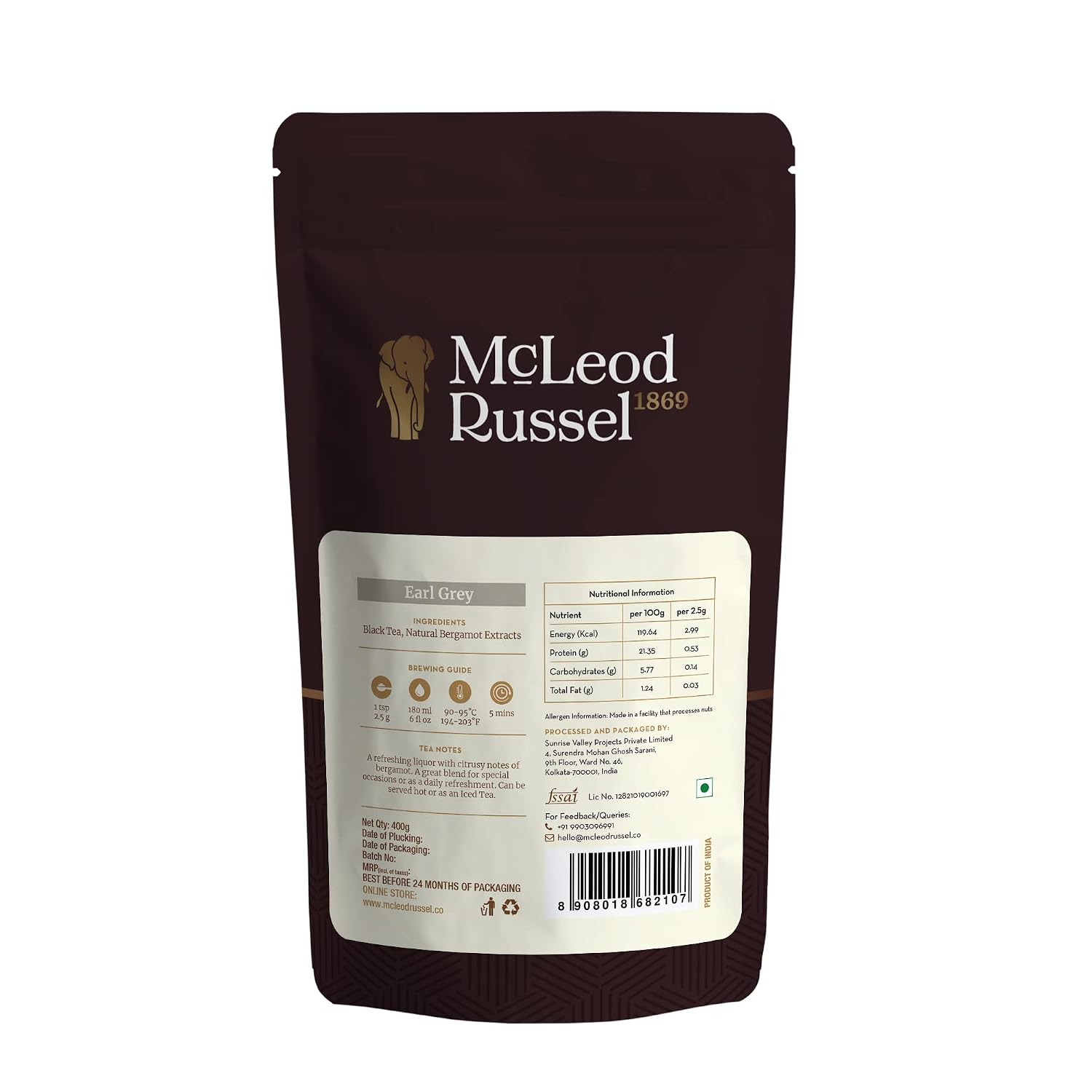 McLeod Russel 1869 - Earl Grey | 400 gram | Assam Tea | Loose Leaf Black Orthodox | Blended with 100% Natural Bergamot Oil | Citrusy and Refreshing | Brewed Hot or Iced Tea | 160+ Cups - View 5 of 5