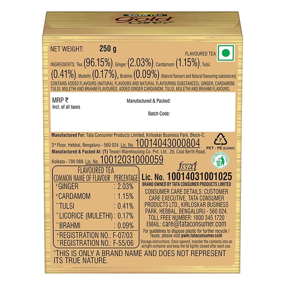 Tata Tea Gold Care 250 gram, Rich In Taste, Goodness Of Elaichi, Ginger, Tulsi, Brahmi & Mulethi, Black Tea - View 6 of 6