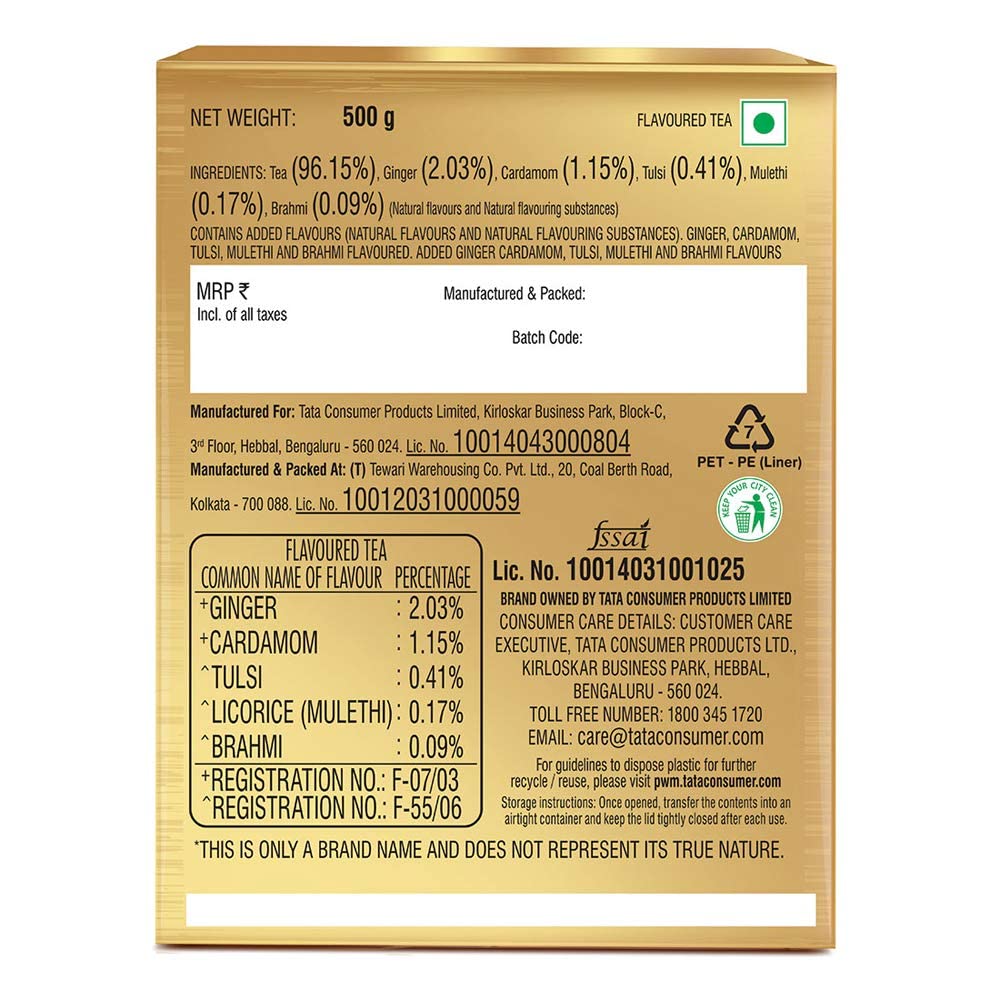 Tata Tea Gold Care 500 gram, Goodness Of Cardamom, Ginger Powder, Tulsi, Brahmi & Mulethi, Natural Ingredients, Exquisite Blend Of Tea, Rich In Taste, Black Tea - View 5 of 5