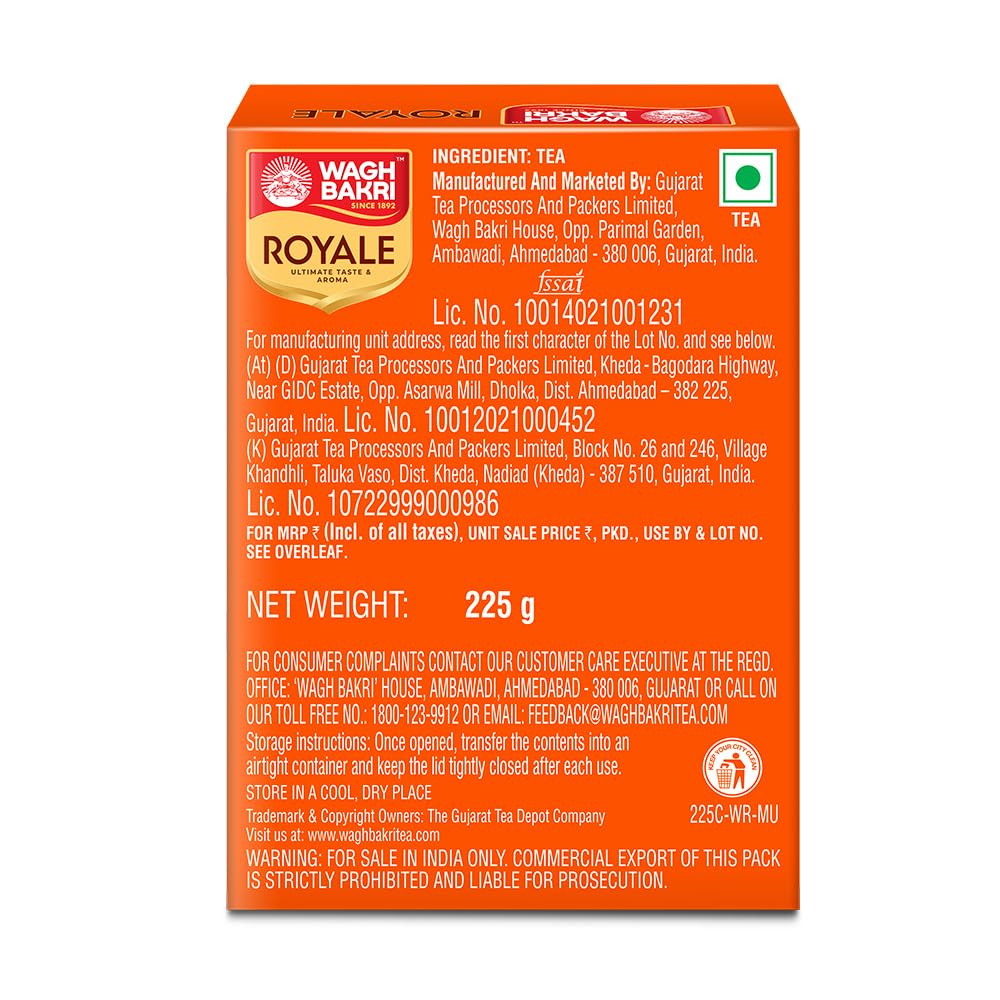 Wagh Bakri Royale Leaf Tea|Super Premium Handpicked 2nd Flush Assam Tea|Rich And Smooth Flavor|Exquisite Fusion Of CTC & Orthodox Long Leaves|Golden Kesari Hue|Mesmerizing Aromatic Black Tea|225 Gm - View 4 of 4