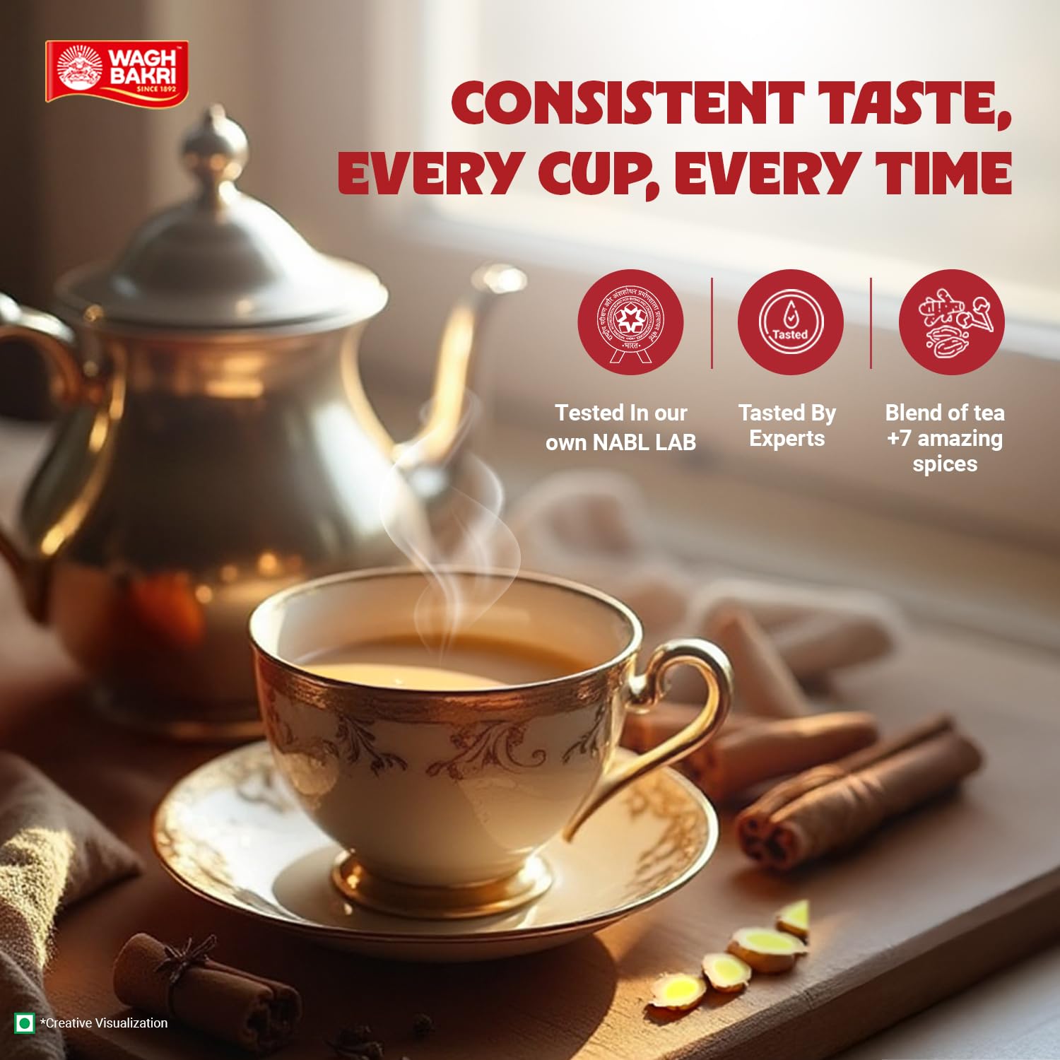 Wagh Bakri Premium Spiced Tea | With 7 Refreshing Spices |250 Gram, Black Tea - View 3 of 6