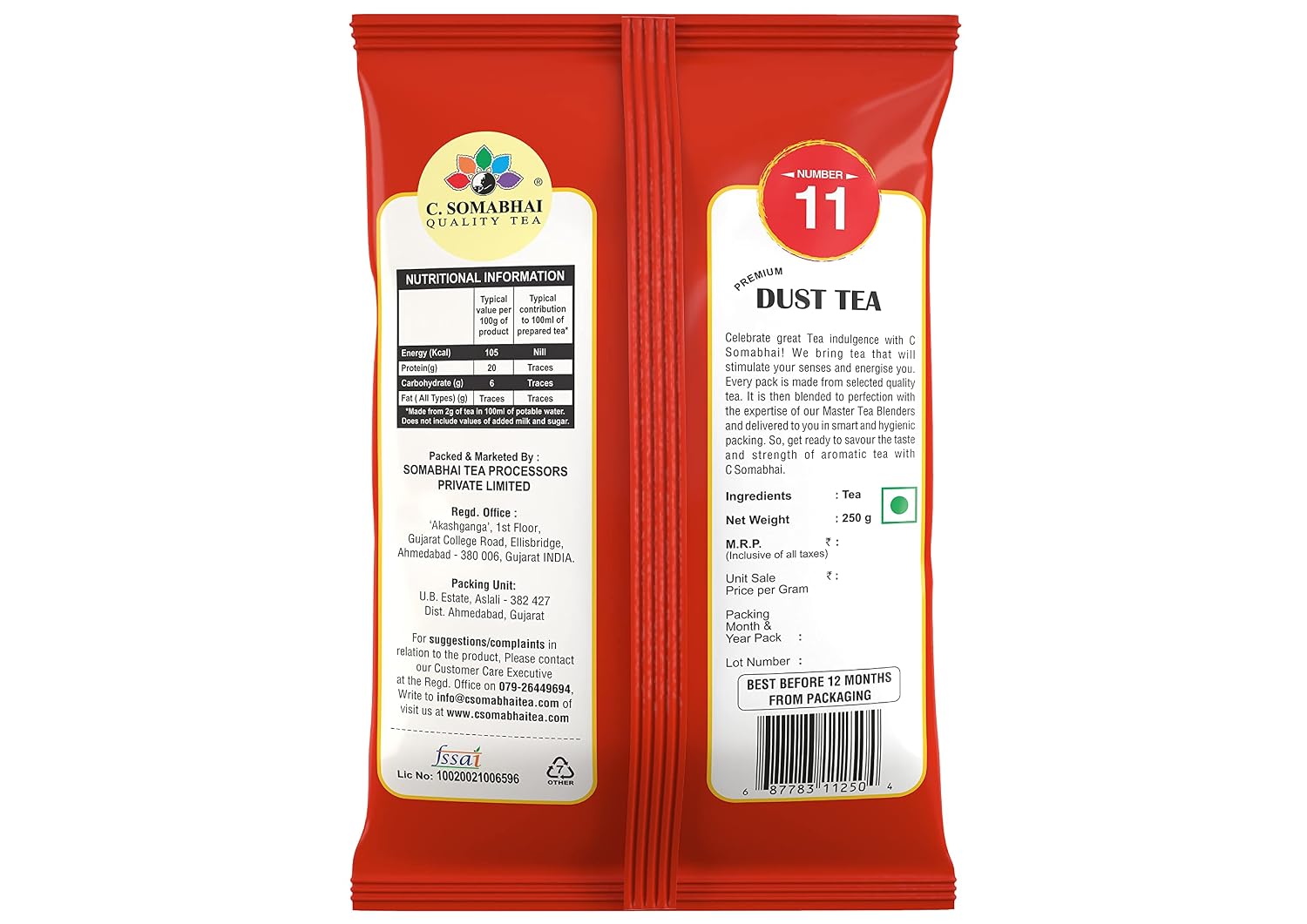 C Somabhai Tea No.11 CTC Premium Black Tea 1kg | Bold & Strong Assam Bhuki Chai | Rich Flavor Kadak Chai Patti | Authentic Black T Powder | Daily Use for Office & Home | Energizing Indian Chaay - View 5 of 5