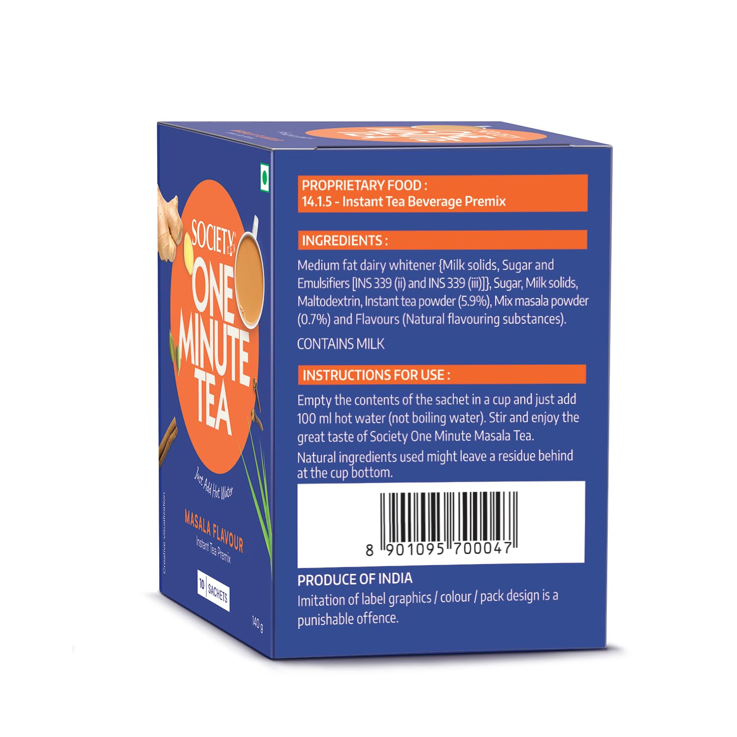 Society One Minute Tea Masala Instant Tea Premix - 14g × 10 Sachets (140g Convenience Pack) - View 3 of 5