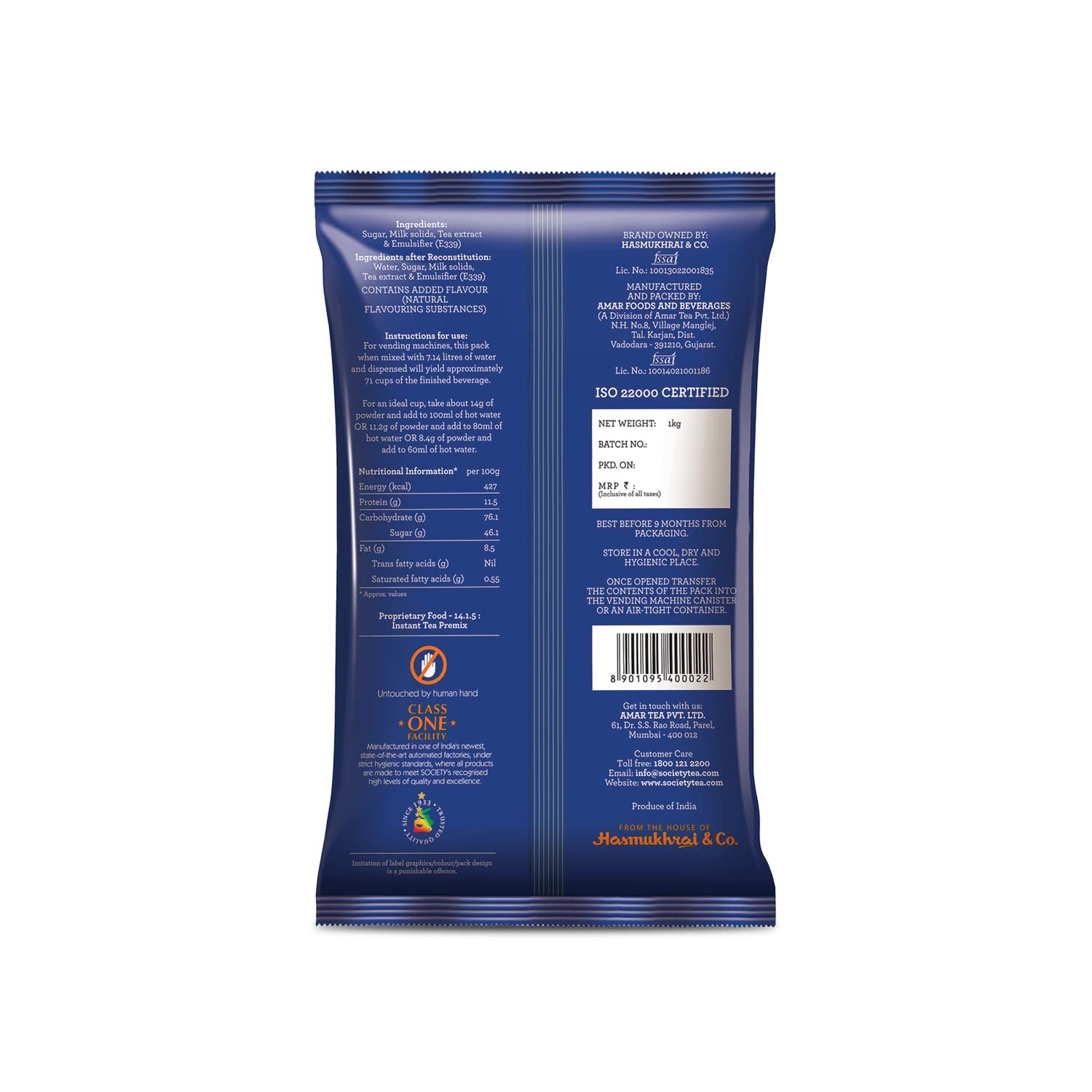 Society One Minute Tea | Masala Flavour | Made with Ginger, Clove, Black Pepper, Cinnamon | Masala Chai | Flavoured Instant Tea | 1 Kg Pouch | Pack of 1 - View 3 of 3