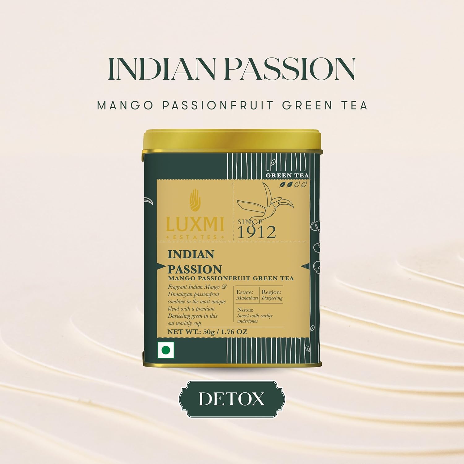 Luxmi Estates Indian Passion Green 50gm Tin | Darjeeling Green Tea | Mango Passion Fruit Green Tea | Lemongrass, Ginger, Lemon Peel | Calming Tea for Relaxation | Low Caffeine - View 4 of 4
