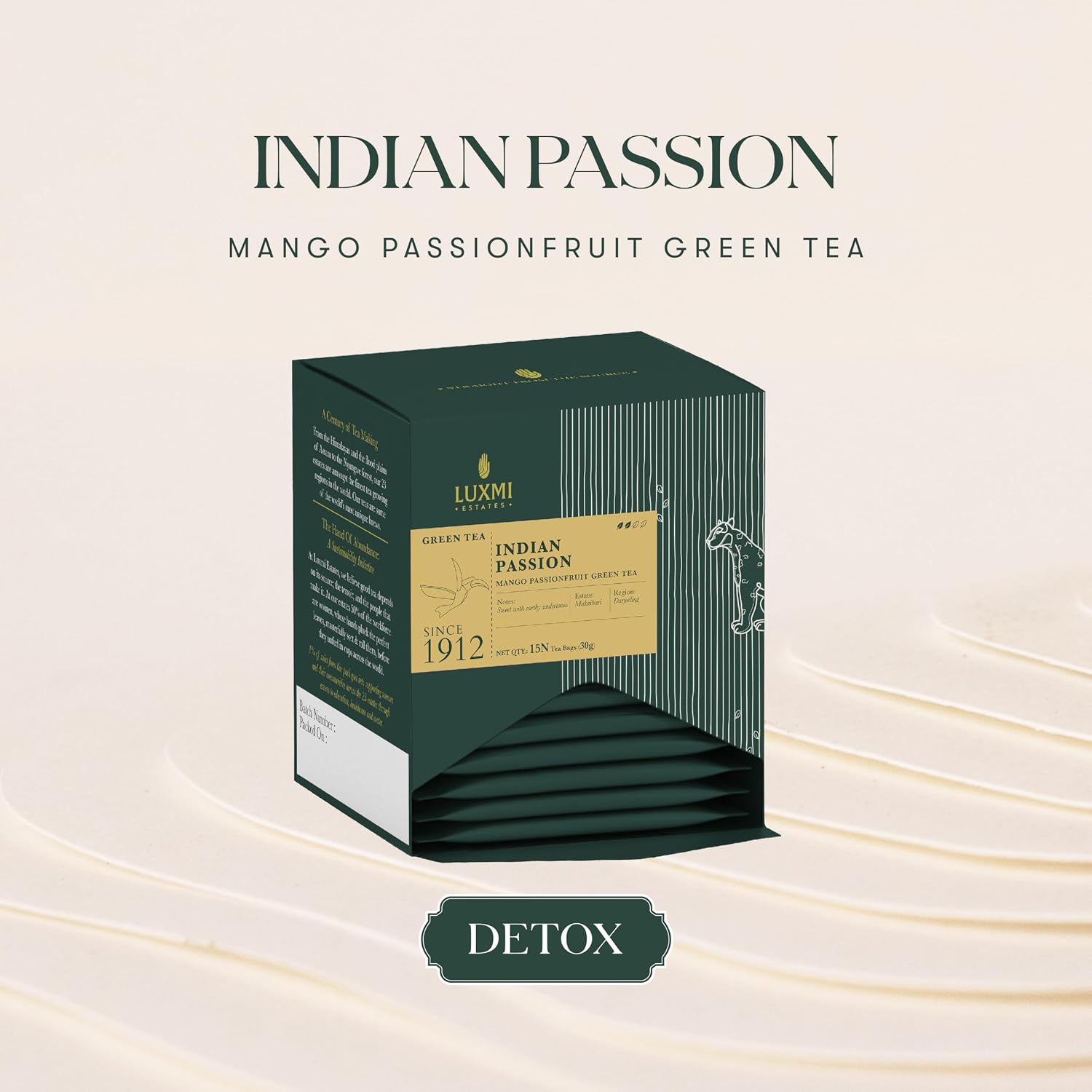 Luxmi Estates Indian Passion Green Tea 15 Tea Bags | Darjeeling Green Chai | Mango & Passion Fruit | Lemongrass, Ginger, Lemon Peel | Calming for Relaxation | Low Caffeine - View 5 of 5