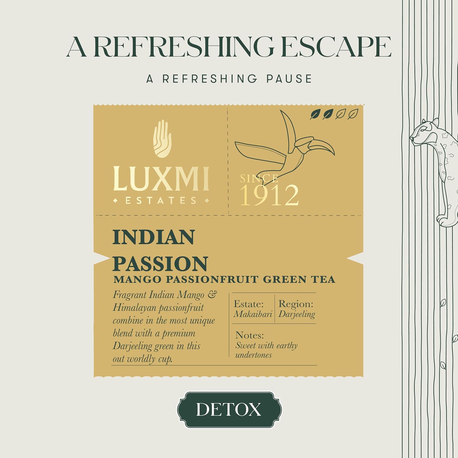 Luxmi Estates Indian Passion Green 25 Tea Bags (50g) Pack | Mango Passion Fruit Green Tea | Lemongrass, Ginger, Lemon Peel | Calming Tea for Relaxation | Low Caffeine - View 4 of 6