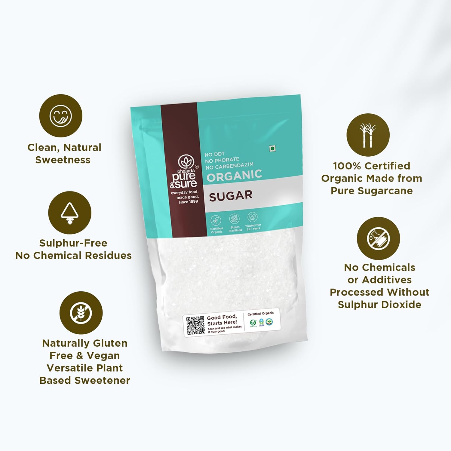 Pure & Sure Organic Sugar (Chini) 1Kg | 100% White Sugar Organically Processed from Quality Sugarcanes | Chemical Free & Sulphur Free - View 4 of 5