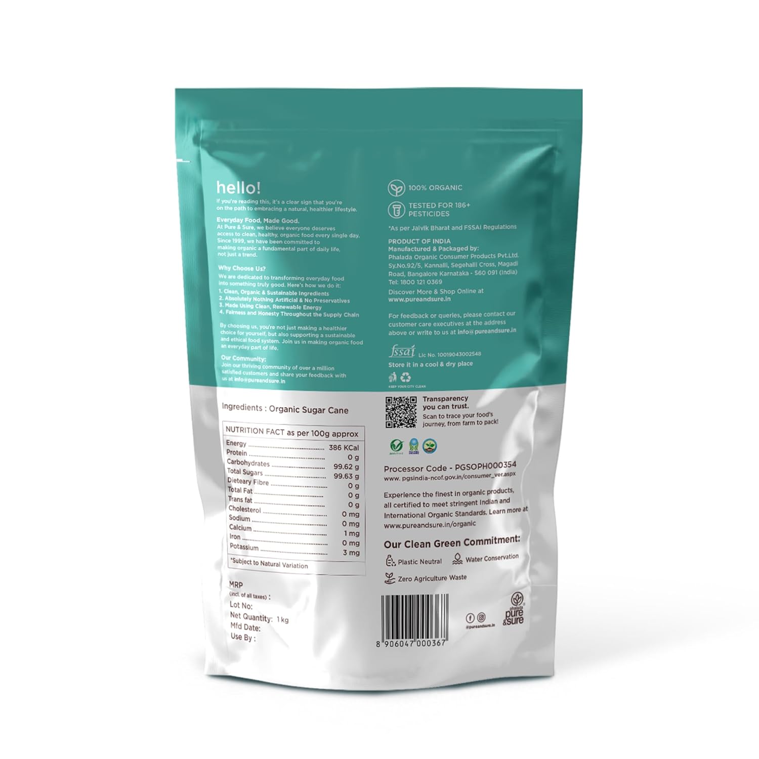 Pure & Sure Organic Sugar (Chini) 1Kg | 100% White Sugar Organically Processed from Quality Sugarcanes | Chemical Free & Sulphur Free - View 5 of 5