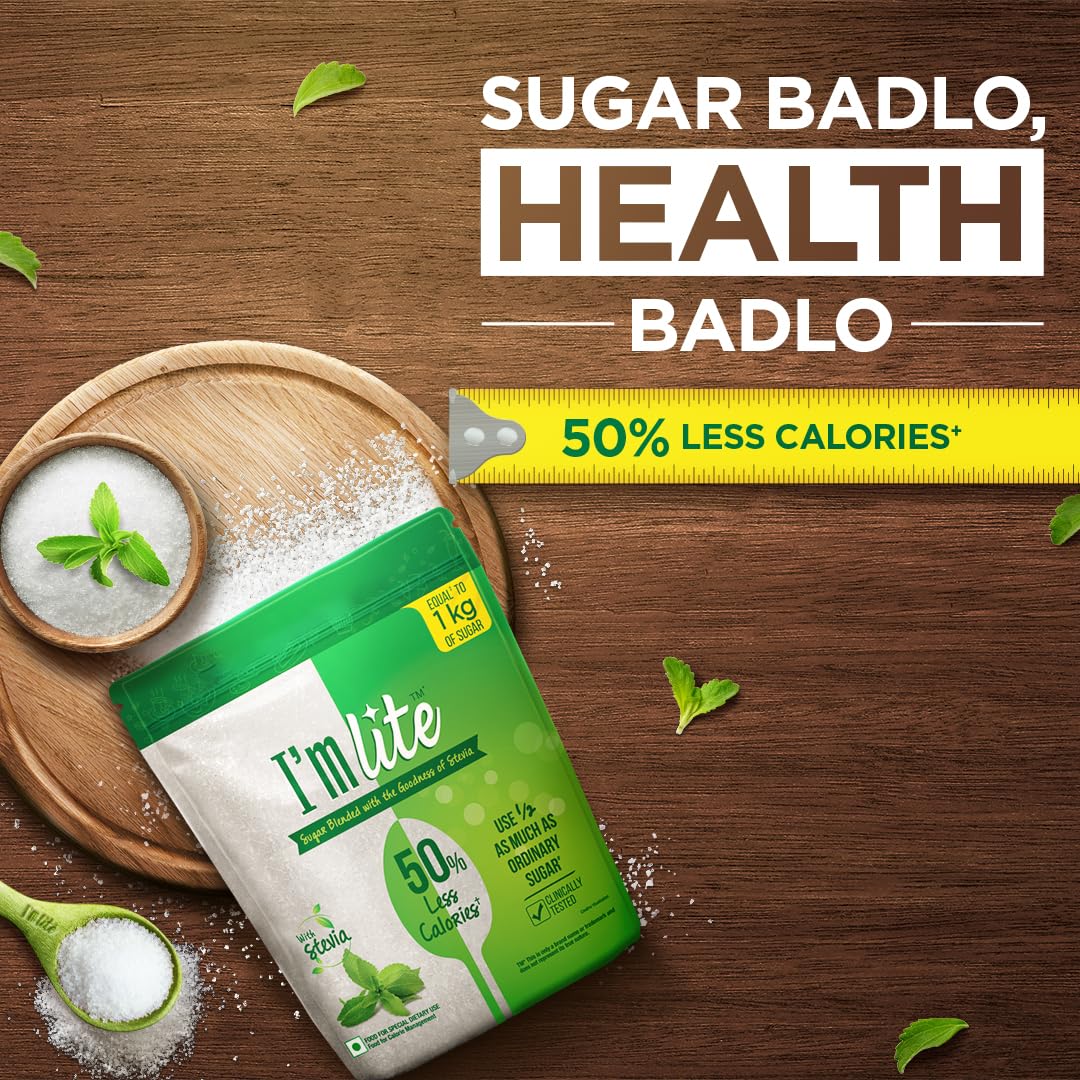 I'm Lite - Sugar blended with Stevia, 50% less calories, 500 g Pouch (Pack of 3) - View 2 of 5