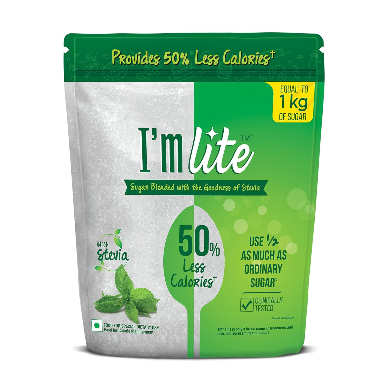 I'm Lite - Sugar blended with Stevia, 50% less calories, 500 g Pouch (Pack of 3) - View 4 of 5