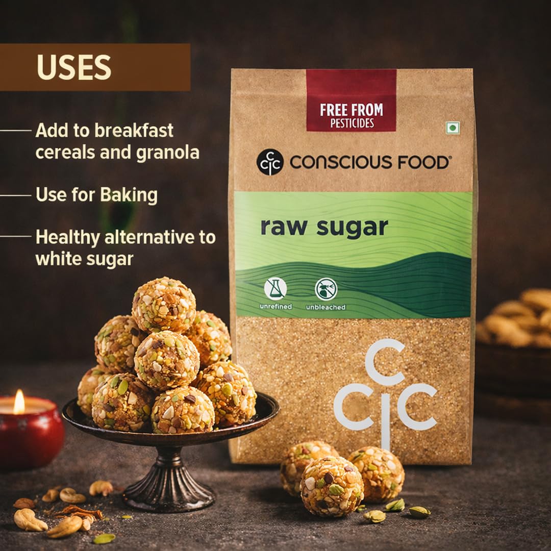 Conscious Food Natural Raw Sugar | 500 gm | Unrefined & Unprocessed Raw Sugar | Khandsari, Desi Khand | Natural Sugar - View 2 of 6