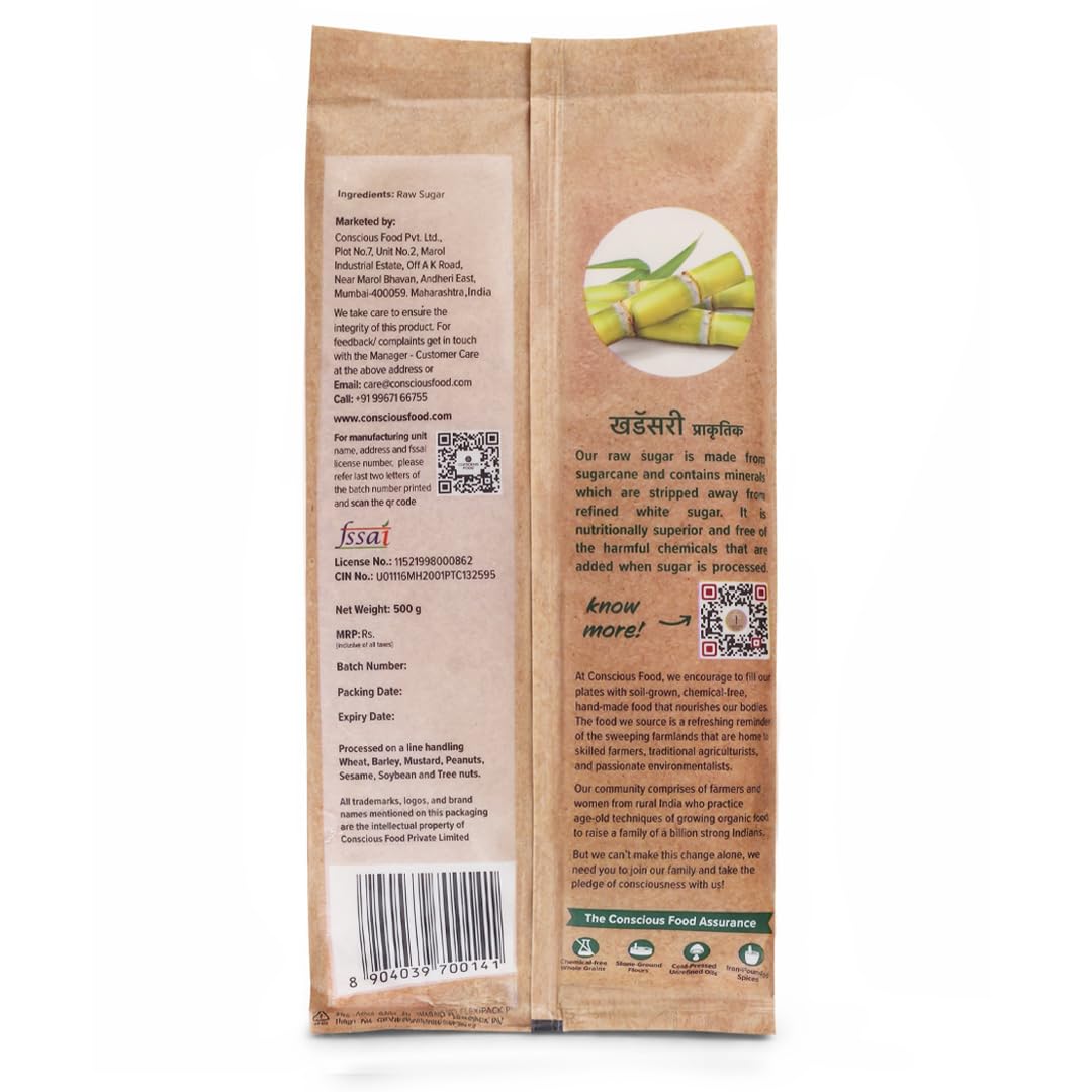 Conscious Food Natural Raw Sugar | 500 gm | Unrefined & Unprocessed Raw Sugar | Khandsari, Desi Khand | Natural Sugar - View 6 of 6