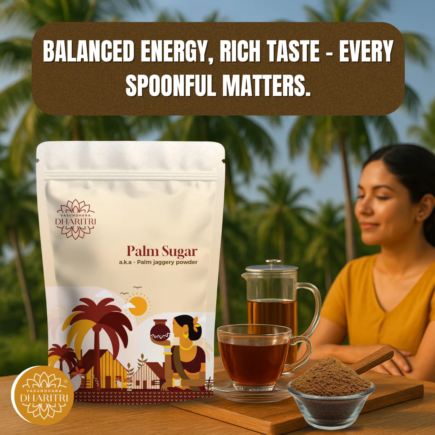 VASUNDHARA DHARITRI Palm Sugar (Jaggery), 500g | Organic & Unrefined, Low GI, High Iron & Potassium, Chemical-free, Sugar Substitute for Tea, Coffee, Cooking & Baking - View 2 of 6