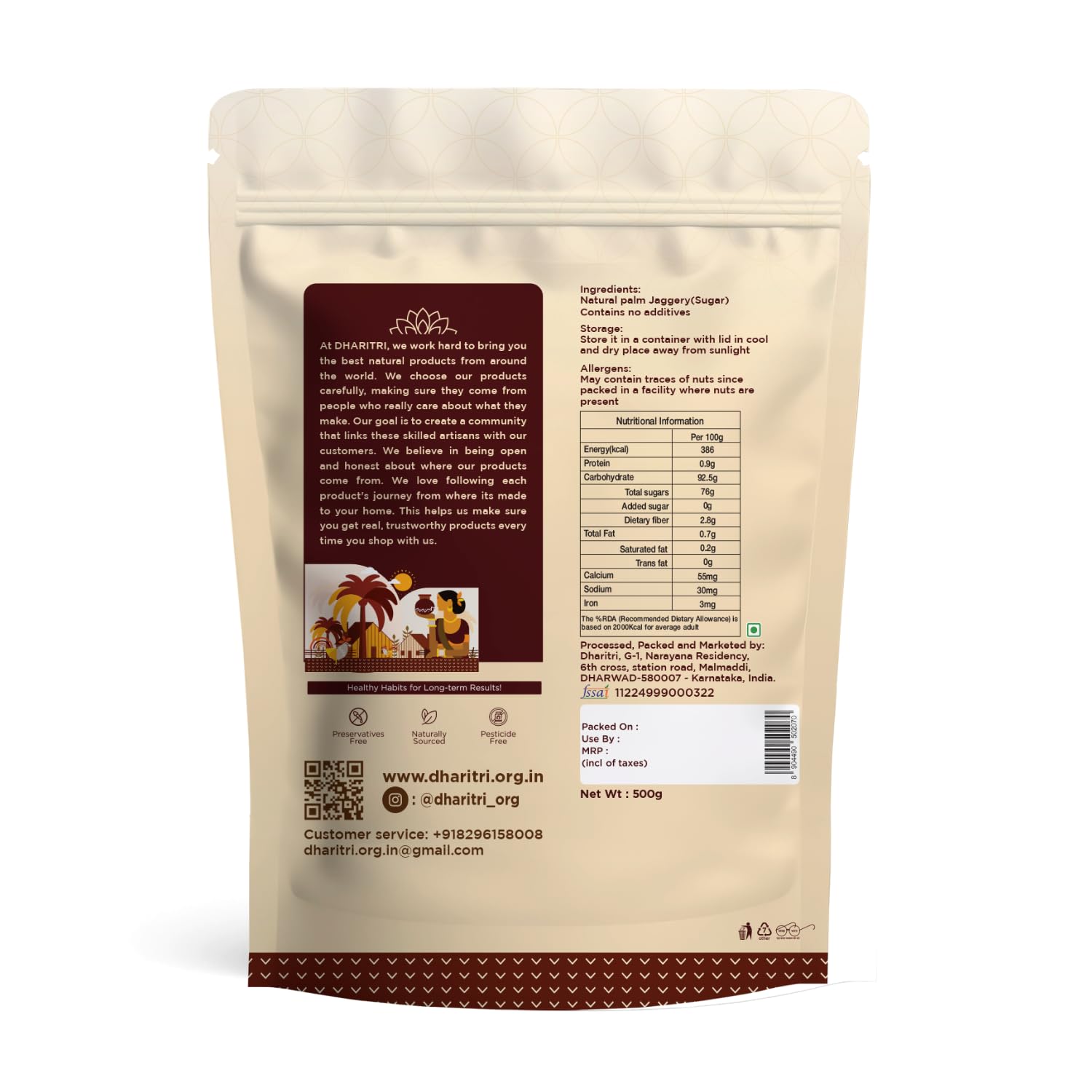 VASUNDHARA DHARITRI Palm Sugar (Jaggery), 500g | Organic & Unrefined, Low GI, High Iron & Potassium, Chemical-free, Sugar Substitute for Tea, Coffee, Cooking & Baking - View 6 of 6