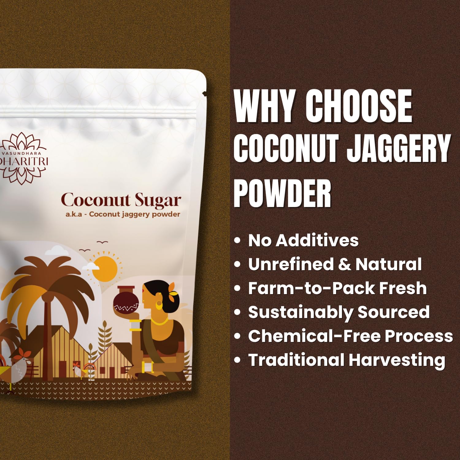 VASUNDHARA DHARITRI Coconut Sugar (Jaggery), 500g | Organic & Unrefined, Low GI, High Antioxidants & Minerals, Chemical-free, Sugar Substitute for Tea, Coffee, Cooking & Baking - View 4 of 5