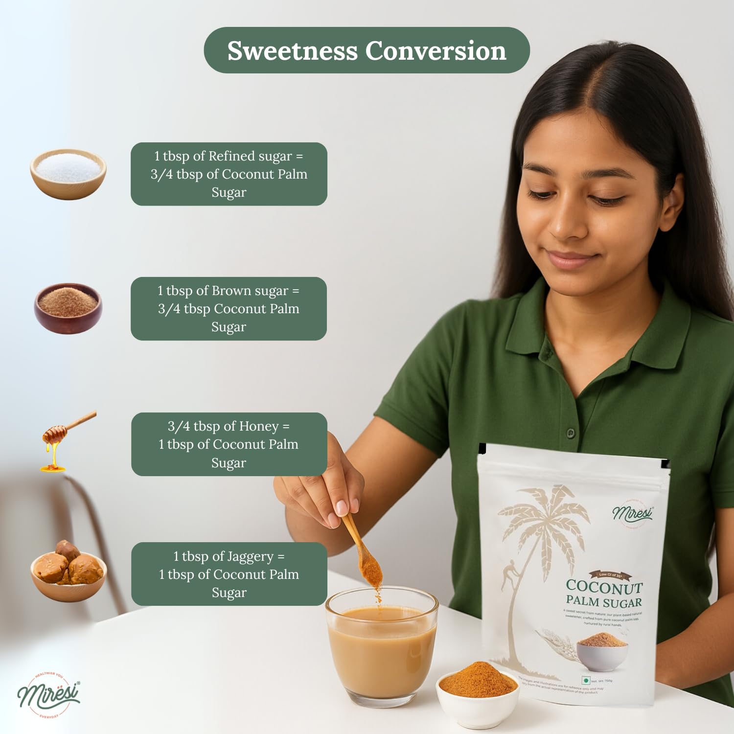 Miresi Natural Coconut Palm Sugar (750 g) - Pure, Unrefined, Traditional Sweetener, Sugar Alternative, No Preservatives - View 2 of 5