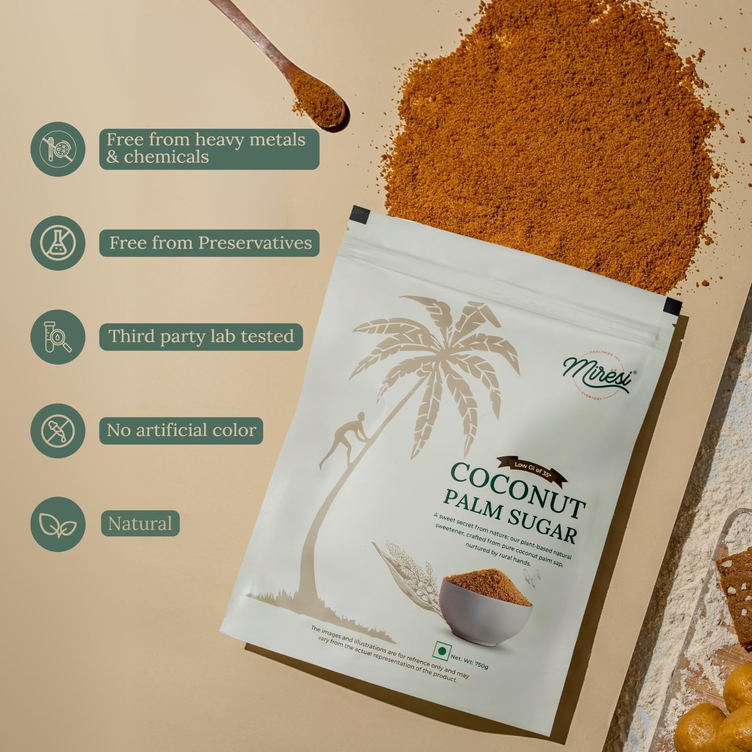 Miresi Natural Coconut Palm Sugar (750 g) - Pure, Unrefined, Traditional Sweetener, Sugar Alternative, No Preservatives - View 4 of 5