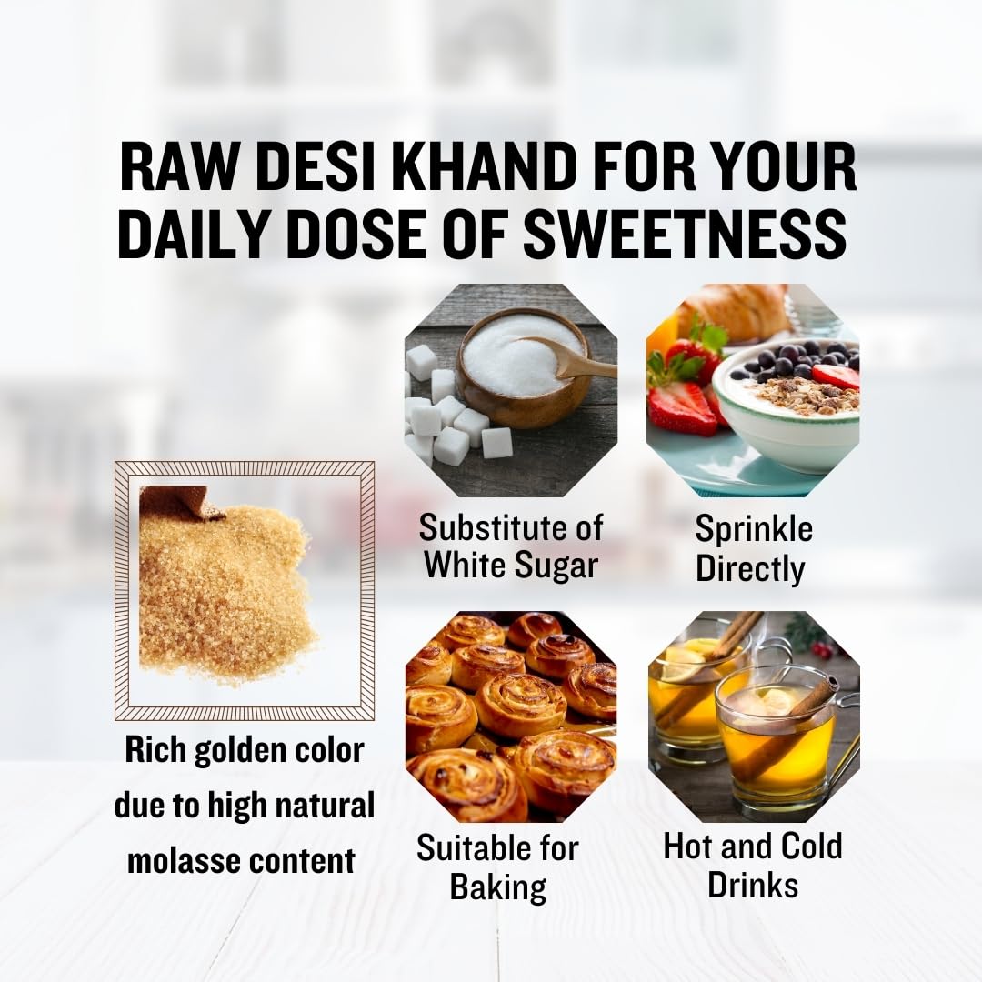 Desi Khand | Raw Sugar| Organic & Unrefined | Unprocessed & Natural | Free from chemicals and preservatives | Substitute to refined white sugar (800gm) - View 2 of 5