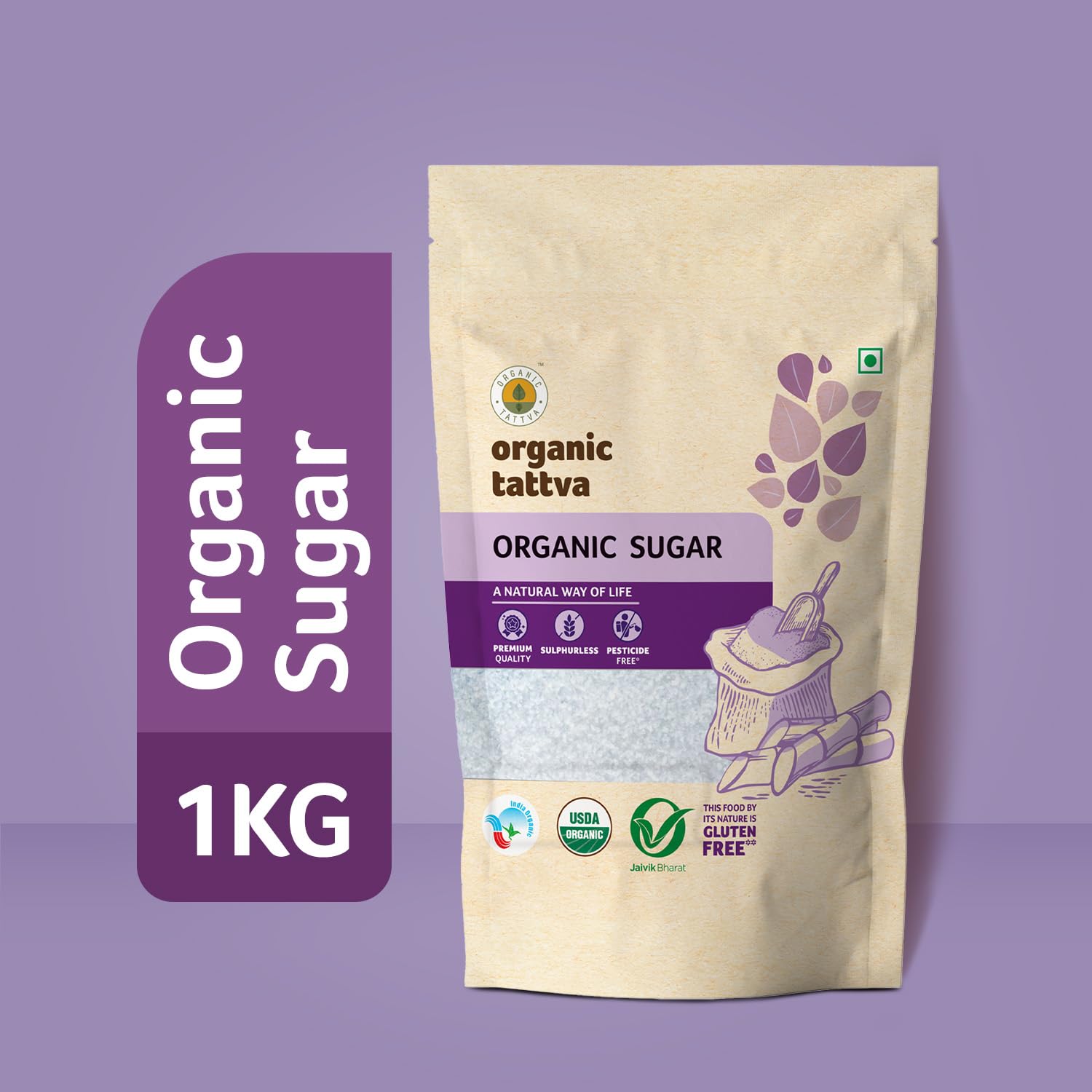 Organic Tattva All Natural Sugar 1kg Fresh – Organically Processed from Fresh Sugarcane Juice, Zero Chemicals, Pure & Unrefined, Hygienically Packed (Pouch) - View 4 of 6