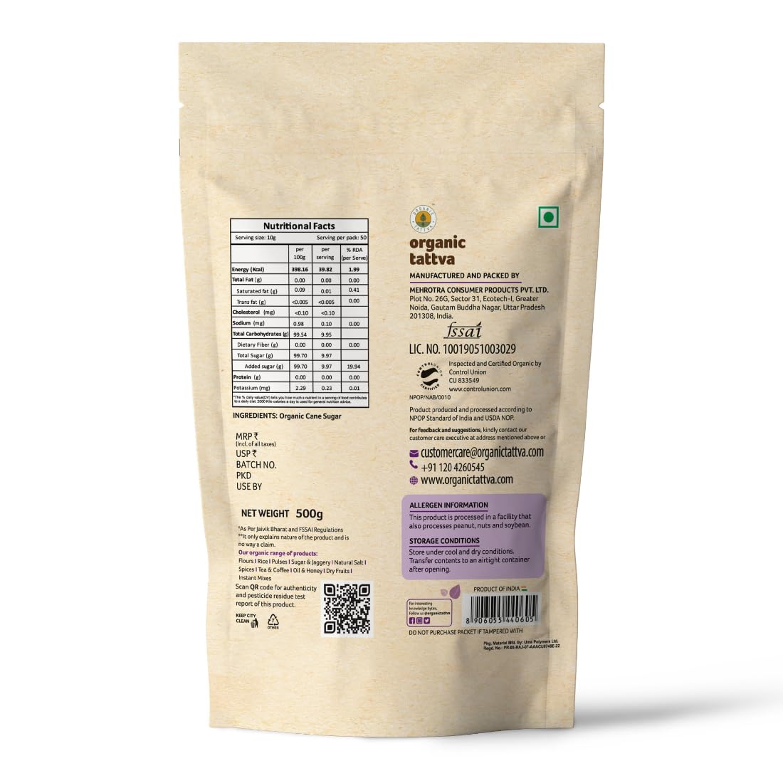 Organic Tattva 'White Crystal Sugar',Pure and Hygienic, Chemical Free (500G, Pouch) - View 2 of 2