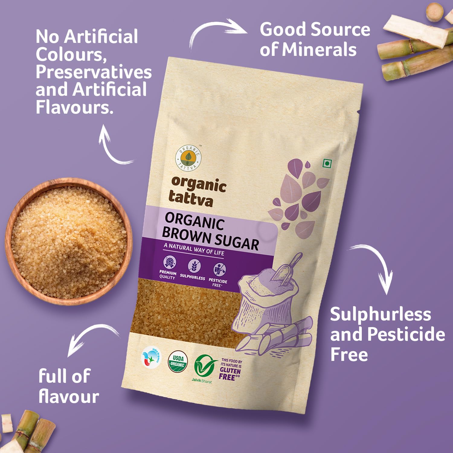 Organic Tattva Brown Sugar 1kg | USDA Certified Natural Brown Sugar for Healthy Sweetening | Organically Processed from Fresh Sugarcane - View 3 of 5