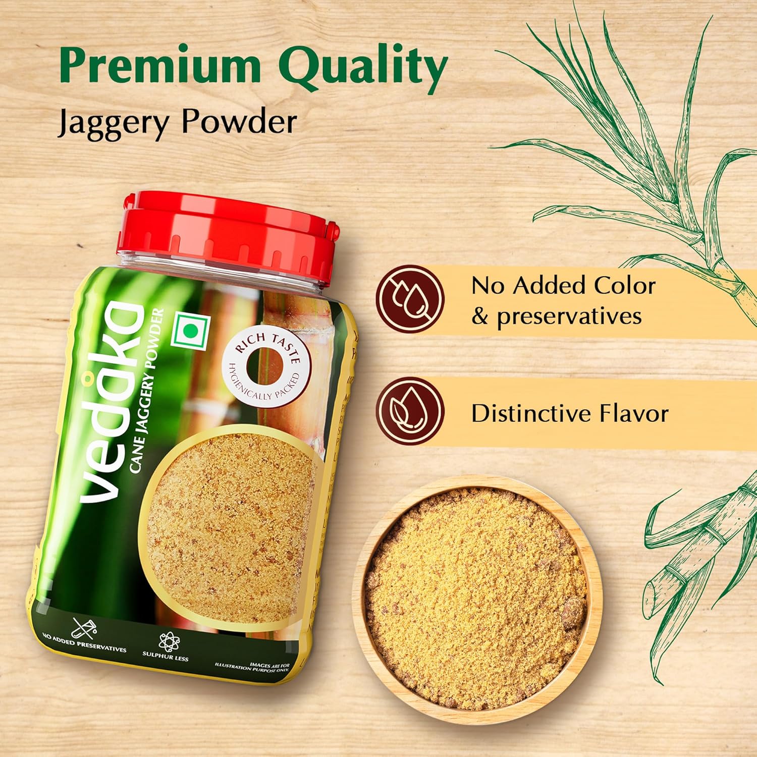 Amazon Brand - Vedaka Cane Jaggery Powder | 1 Kg | Jar | Natural Sweetener | No Added Sugar | No Artificial Colours & Preservatives - View 2 of 5