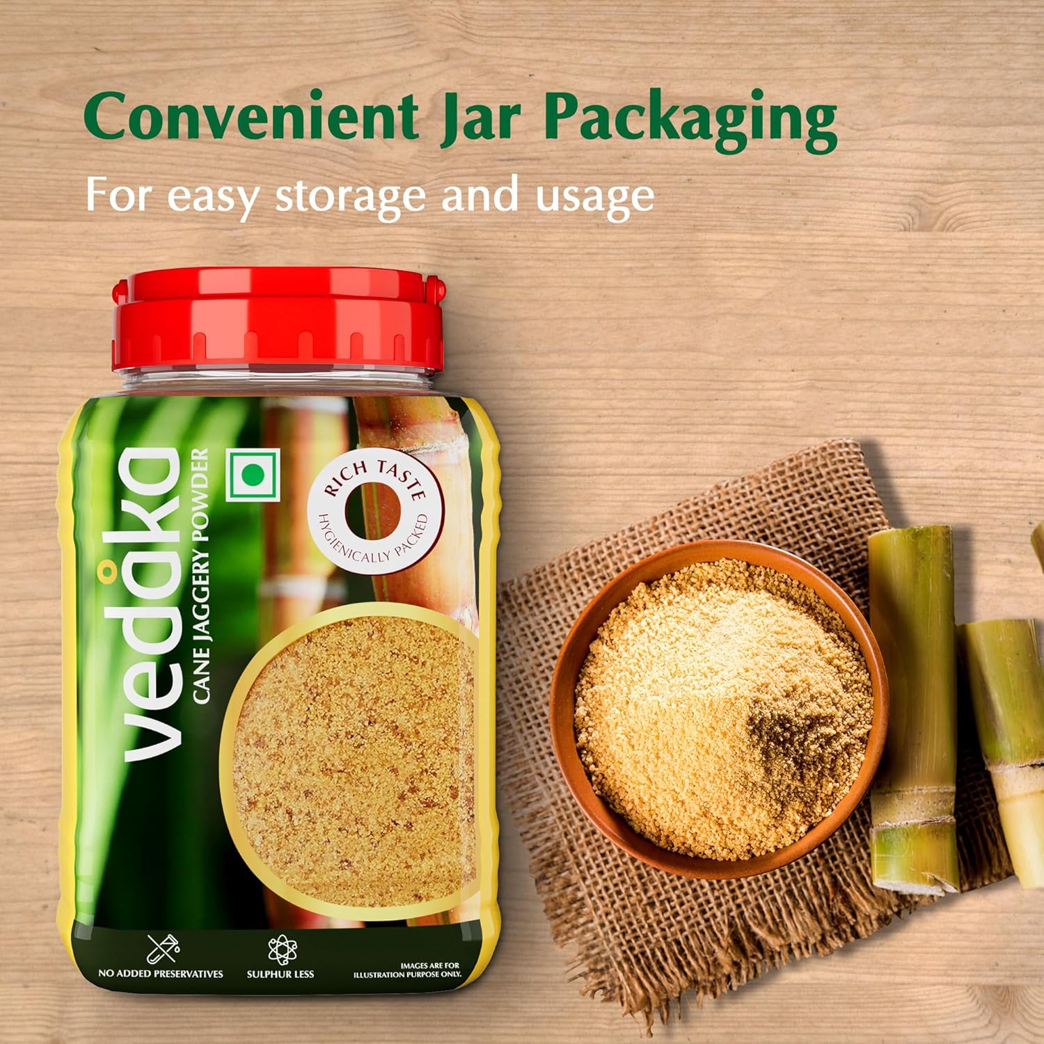 Amazon Brand - Vedaka Cane Jaggery Powder | 1 Kg | Jar | Natural Sweetener | No Added Sugar | No Artificial Colours & Preservatives - View 3 of 5