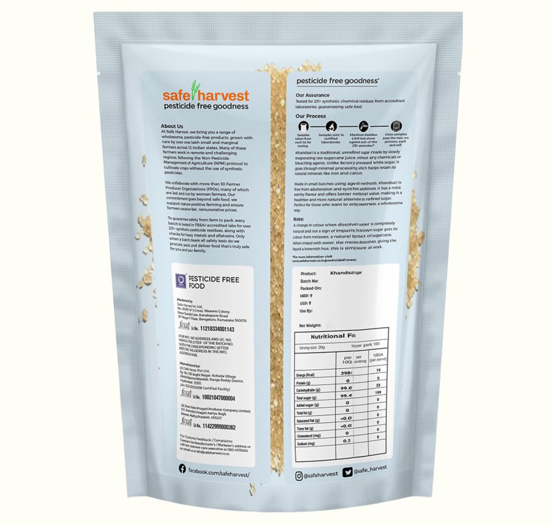 Safe Harvest Khandsari Sugar | Pesticide-Free | Sulphur-Free & Unrefined | Artisanal & Chemical-Free | Sourced from Women Farmers | Tested for 231 Pesticides | 1 kg - View 5 of 6