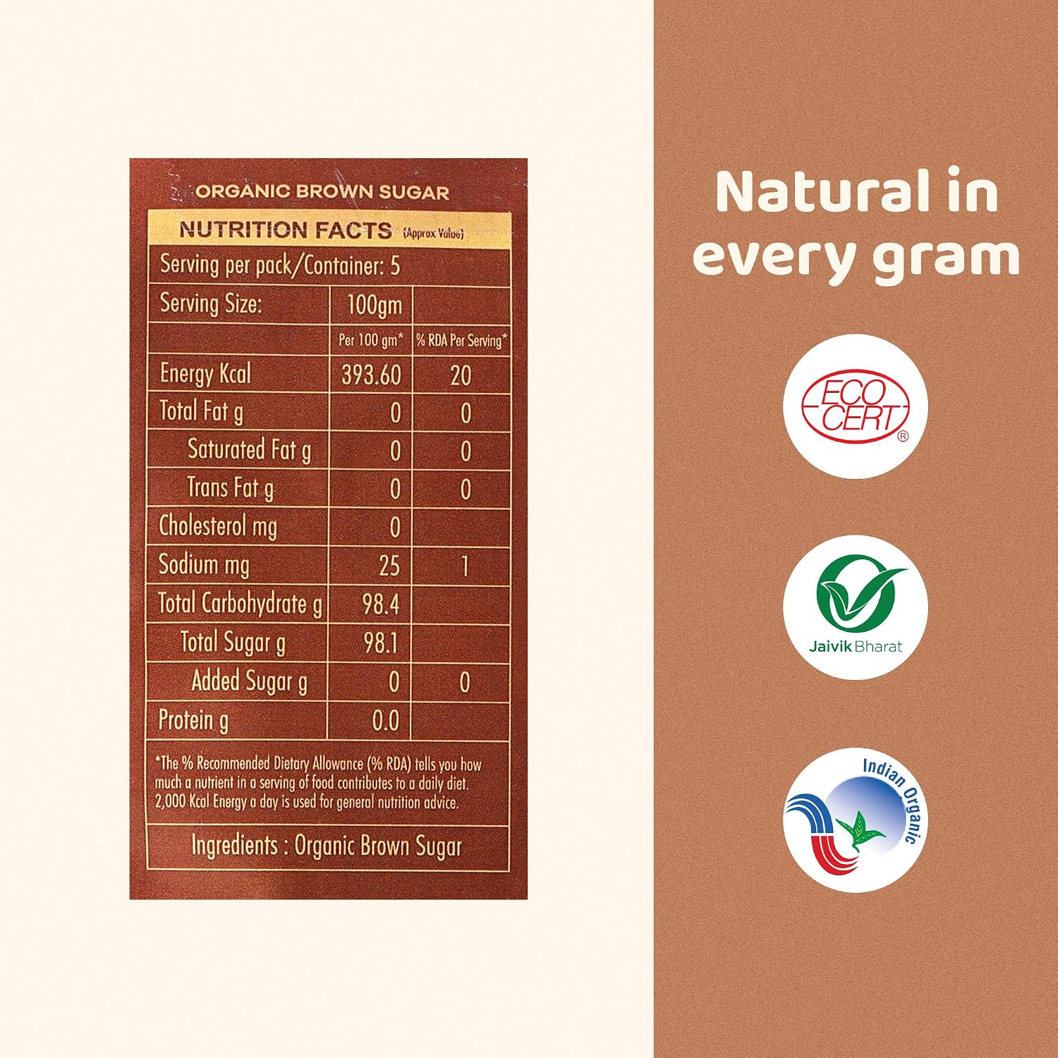 True Story Organic Brown Sugar | 500 grams | Pure, Unrefined, Chemical-Free | 100% Certified Organic | Best for Baking, Tea, and Coffee - View 4 of 4