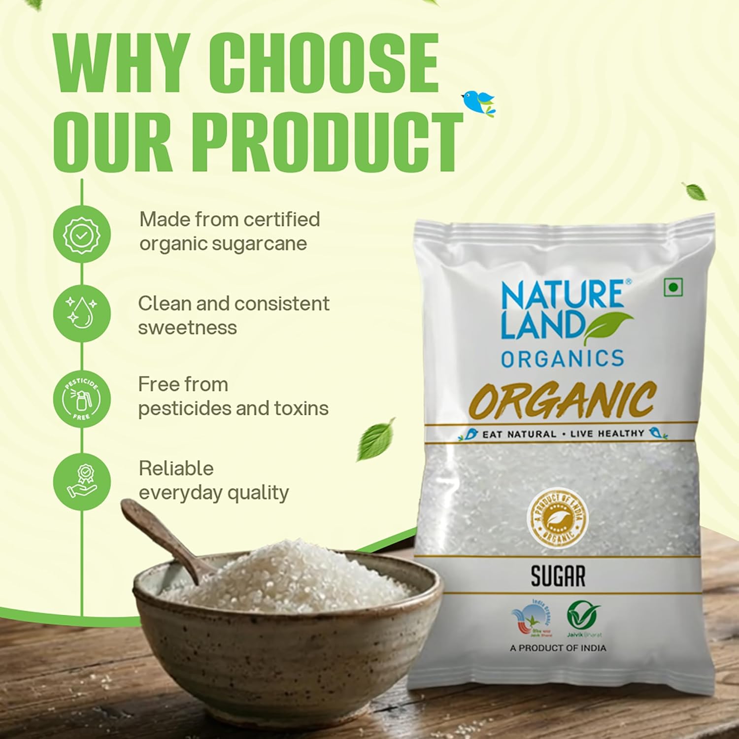 Natureland Organics White Sugar 1 Kg - Organic Sugar - View 2 of 3