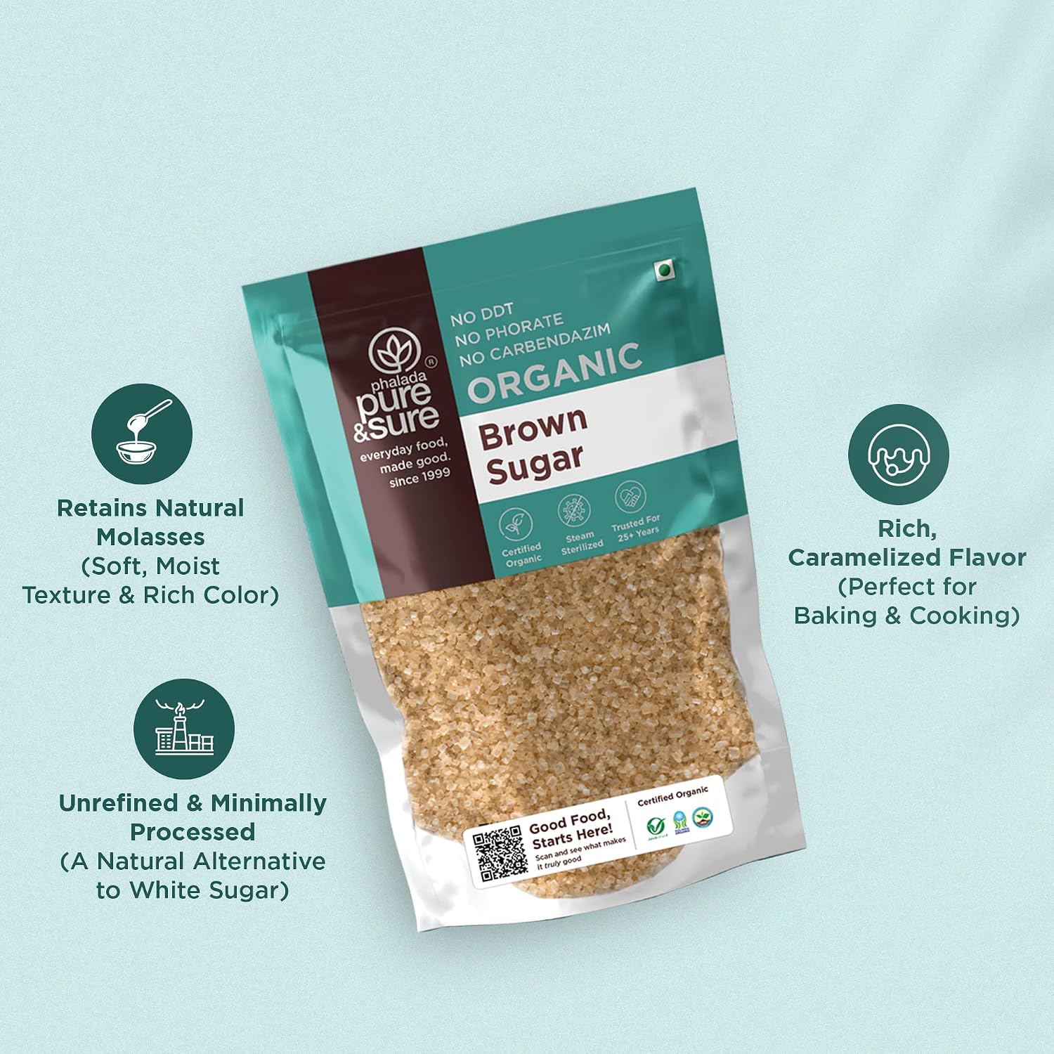 Phalada Pure & Sure Pure & Sure Organic Brown Sugar | Natural Brown Sugar, Healthy & Wholesome | Powdered Brown Sugar for Baking, Tea, & Coffee, 1kg. - View 2 of 5